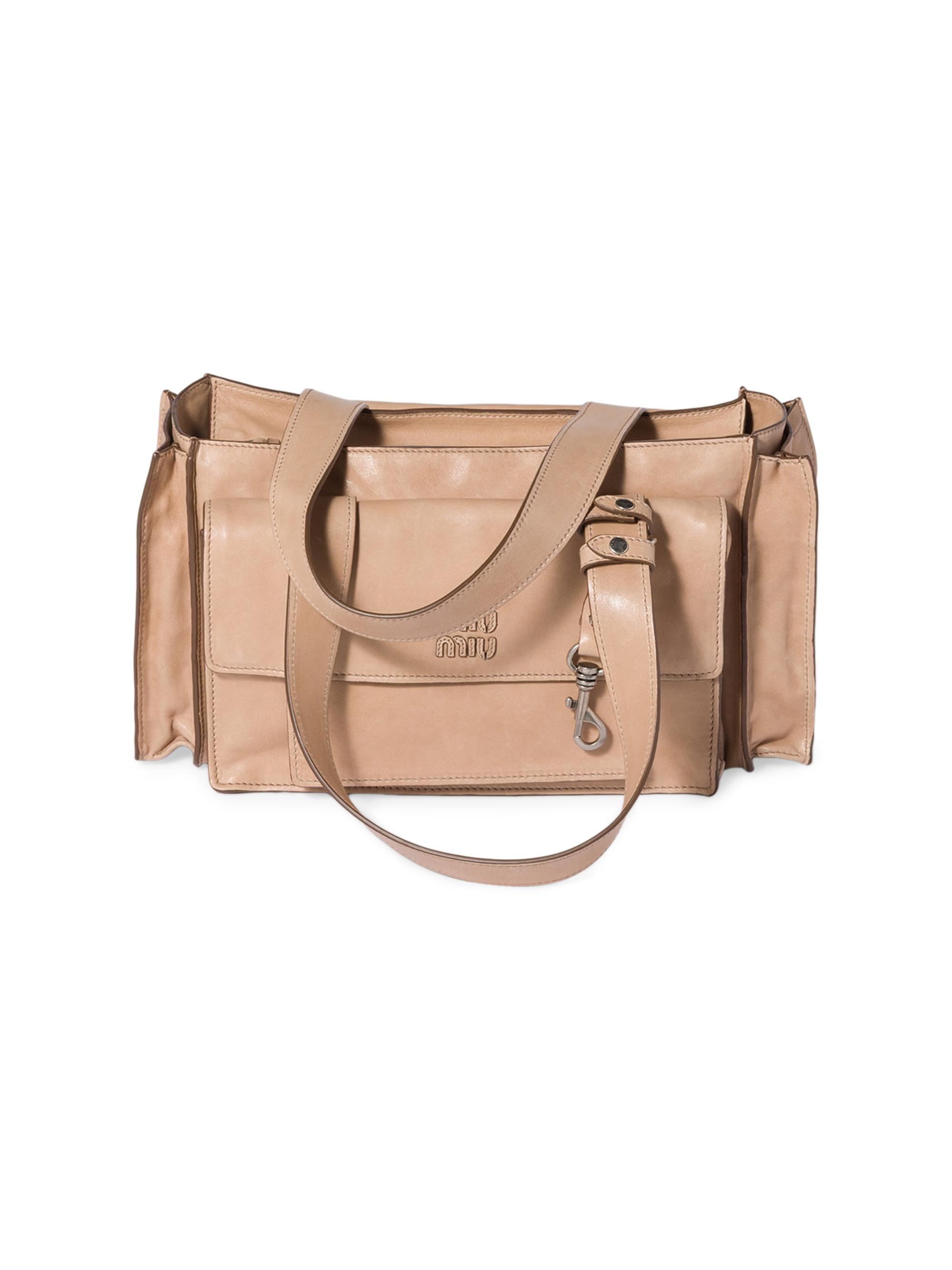 Miu Miu Women's Utilitaire Nappa Leather Shopping Bag - Beige Khaki