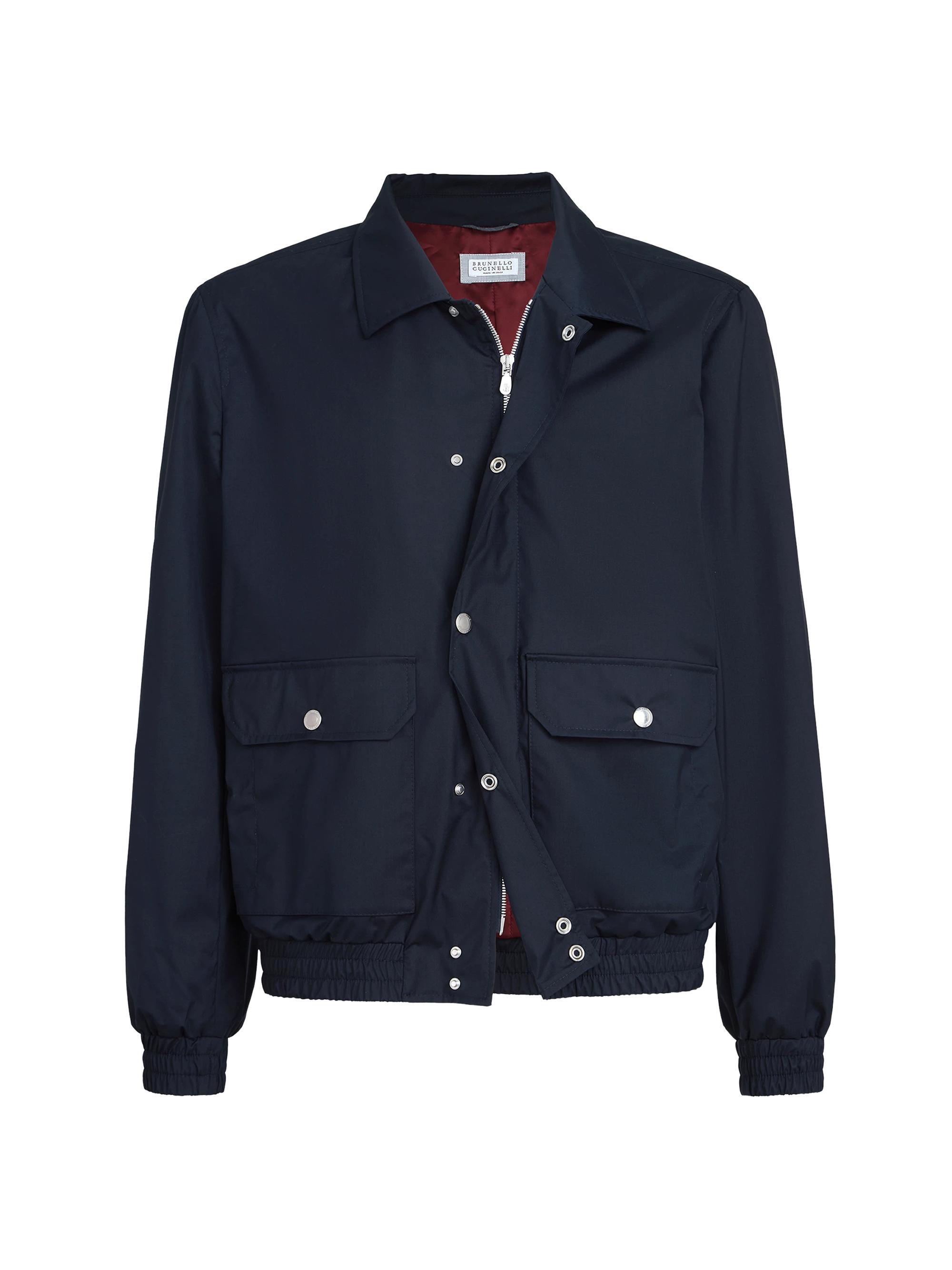 Brunello Cucinelli Men's Bonded Silk and Virgin Wool Outerwear Jacket - Navy Blue