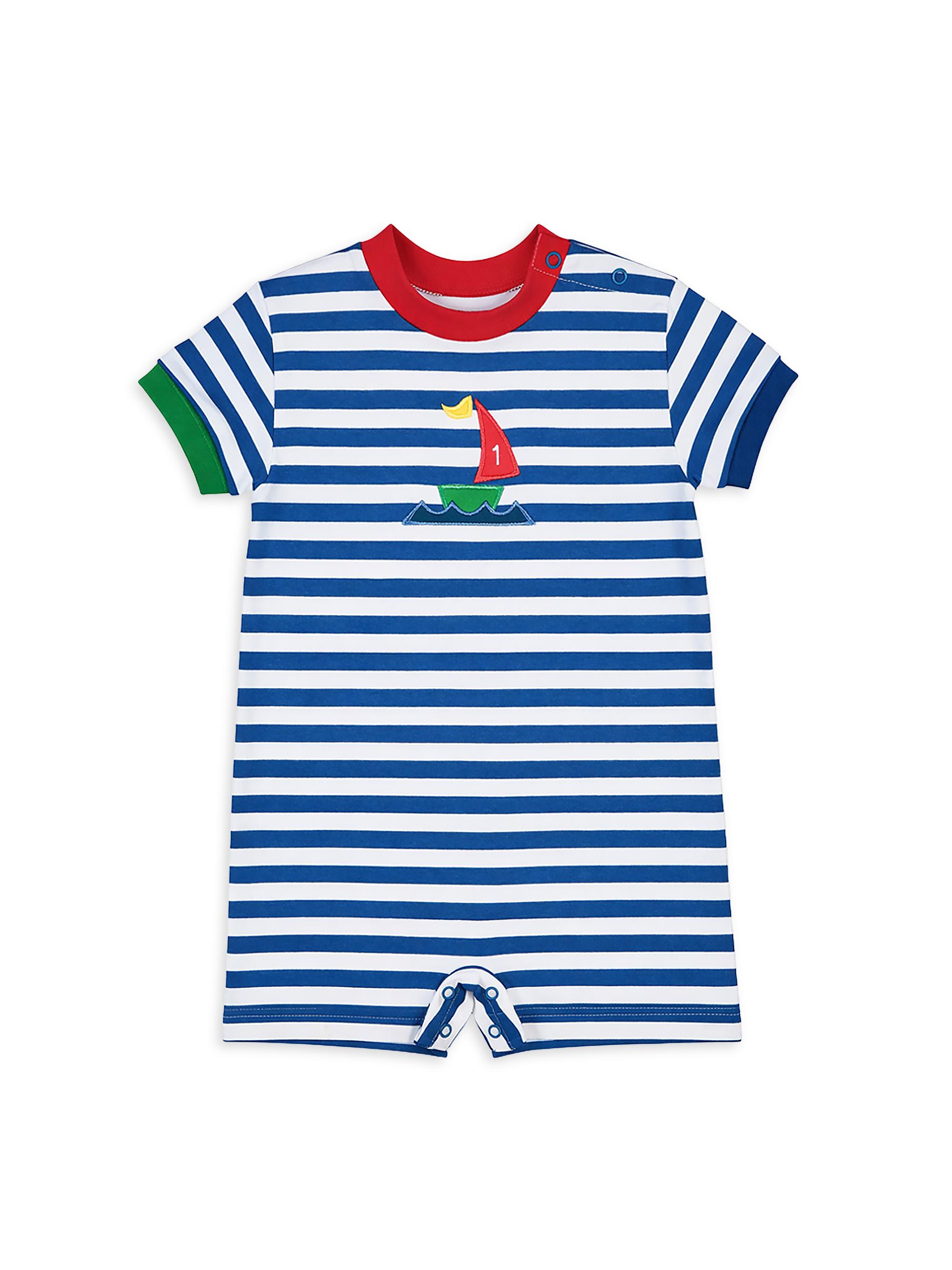 Florence Eiseman Baby Boy's Embroidered Striped Stretch-Cotton Shortall - Royal 24 Months