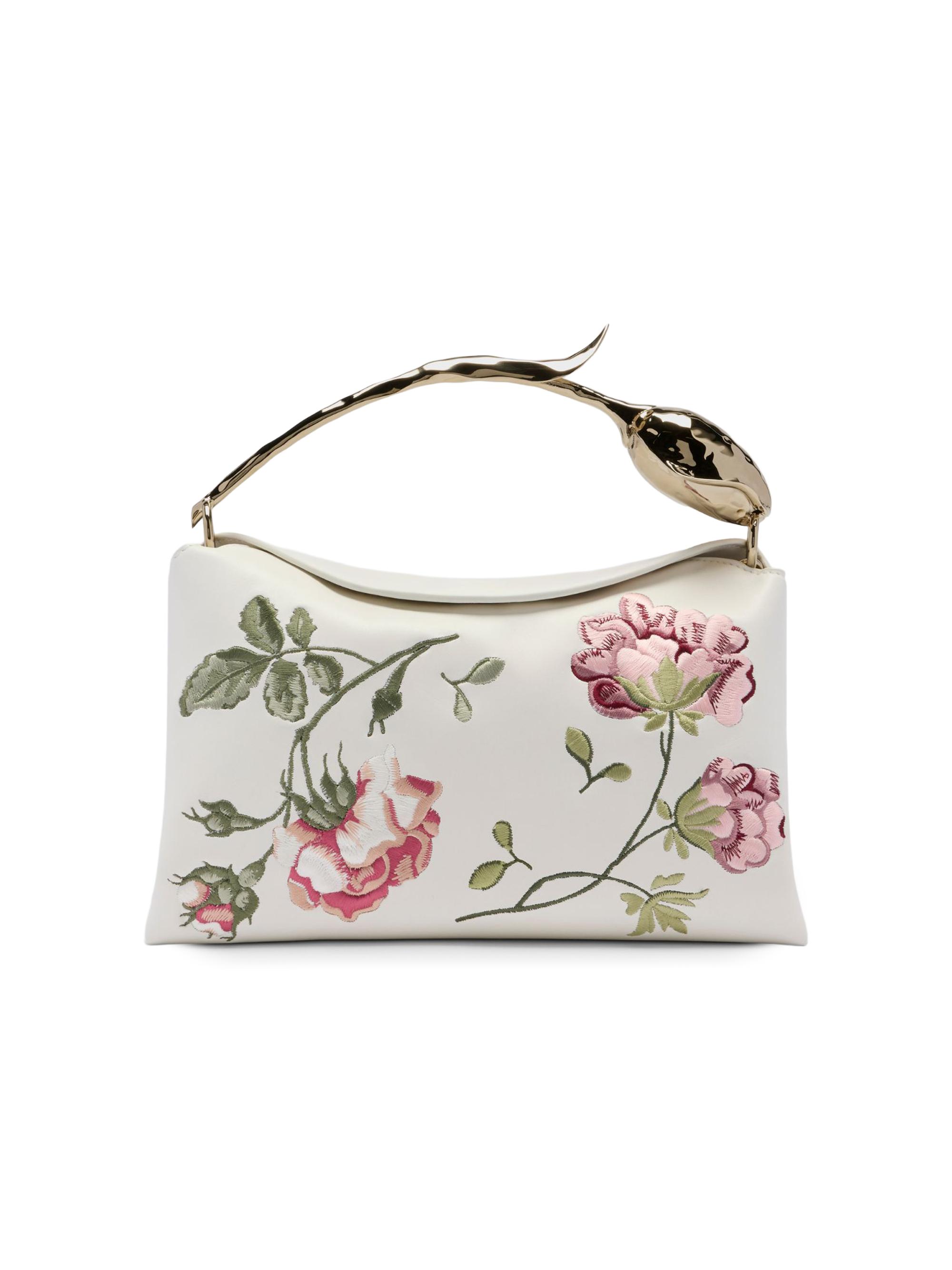 Erdem Women's Bloom  Floral-Embroidered Leather Top Handle Bag - Porcelain