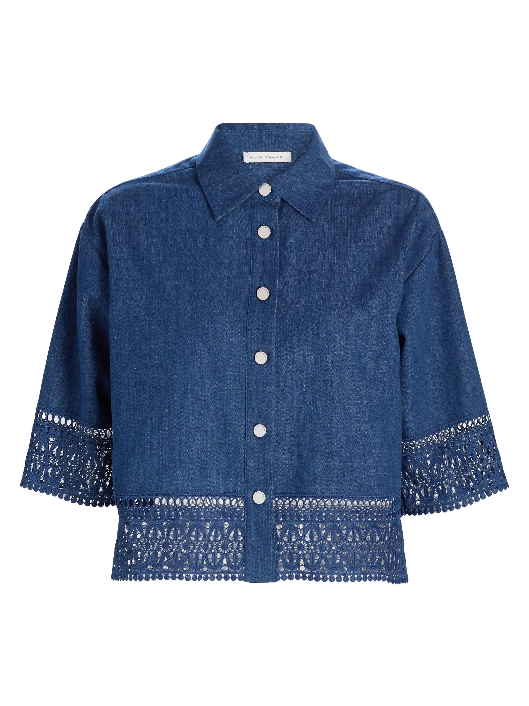 Elie Tahari Women's The Laylee Lace-Trimmed Denim Shirt - Dark Denim