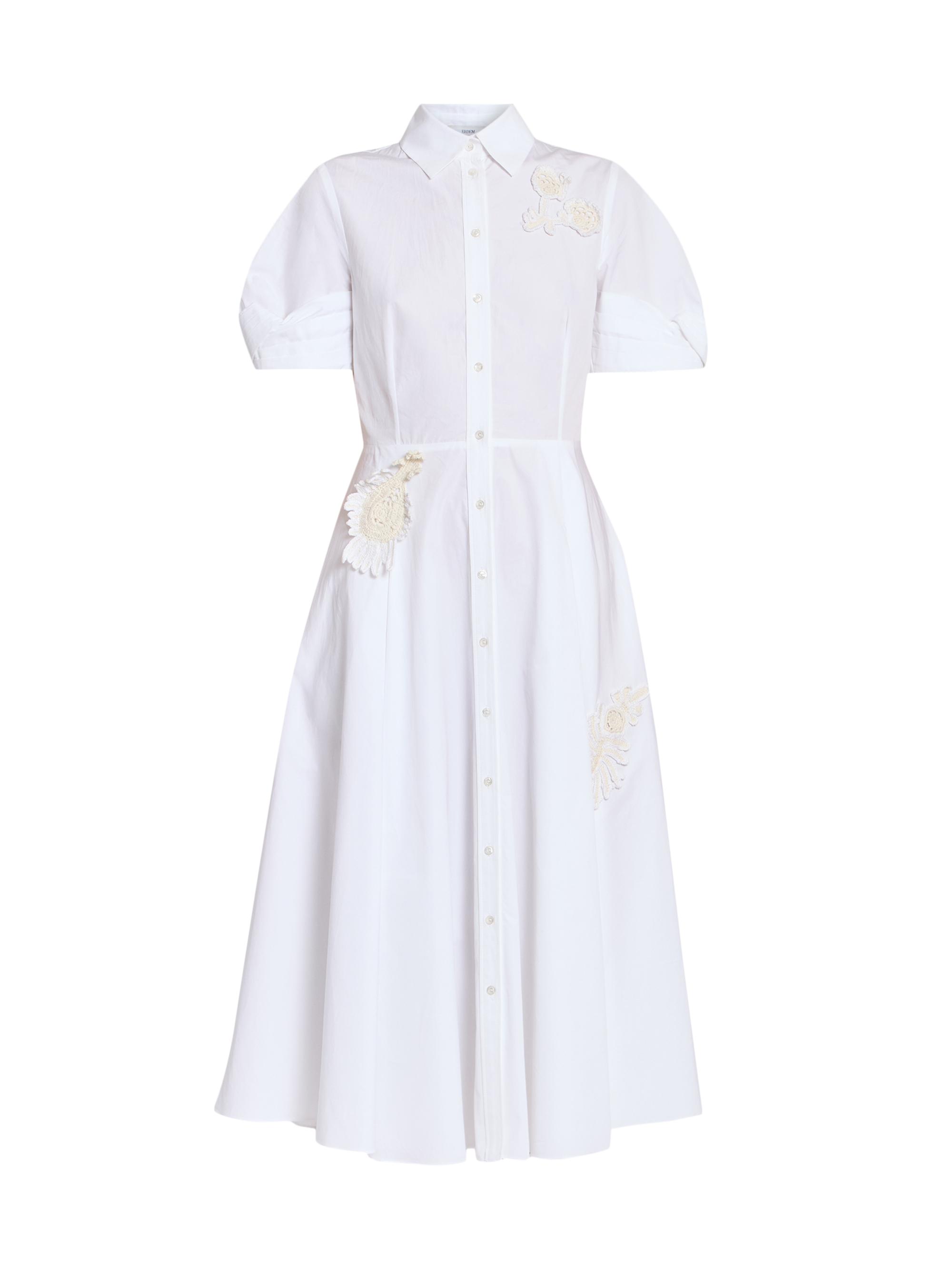 Erdem Women's Appliqué Cotton Midi-Shirtdress - White