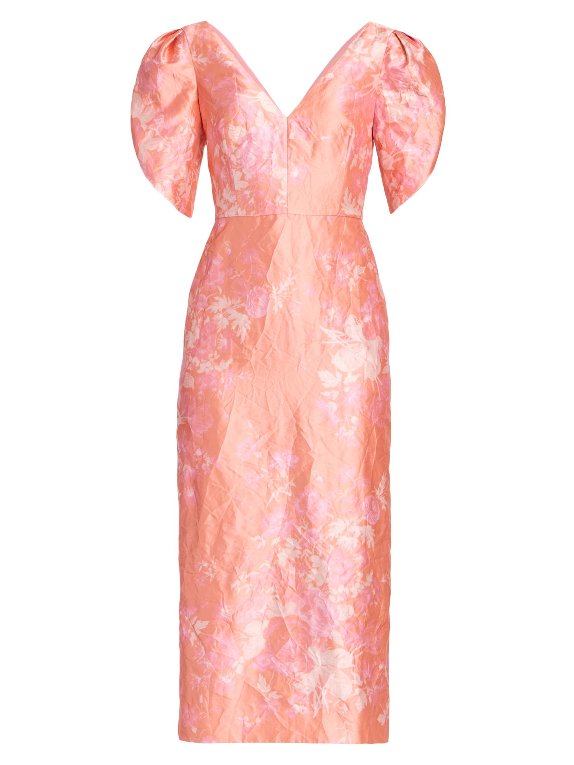 Erdem Women's Floral Textured Satin Midi-Dress - Rose Bouquet Peach Pink