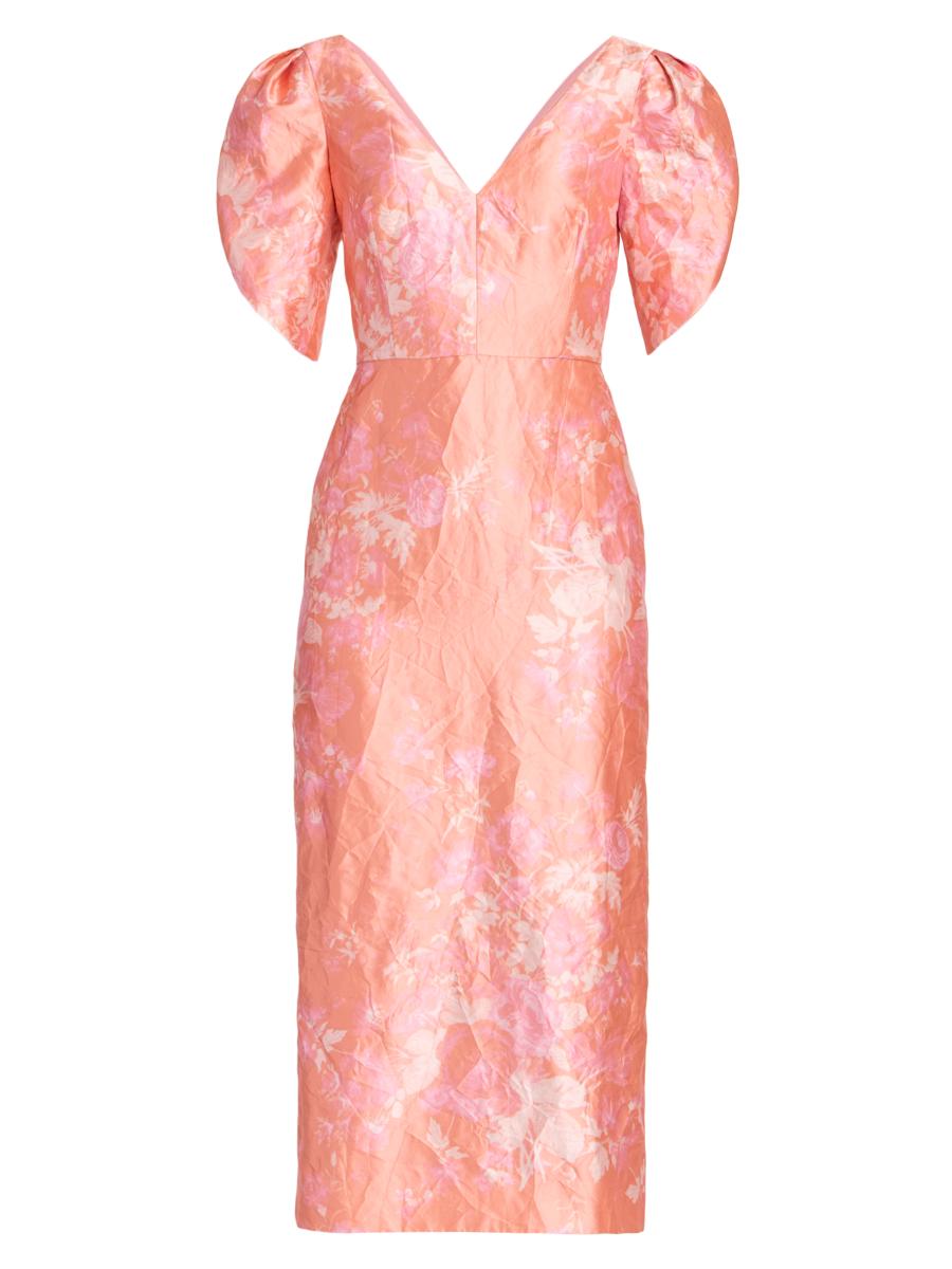 Erdem Women's Floral Textured Satin Midi-dress In Pink