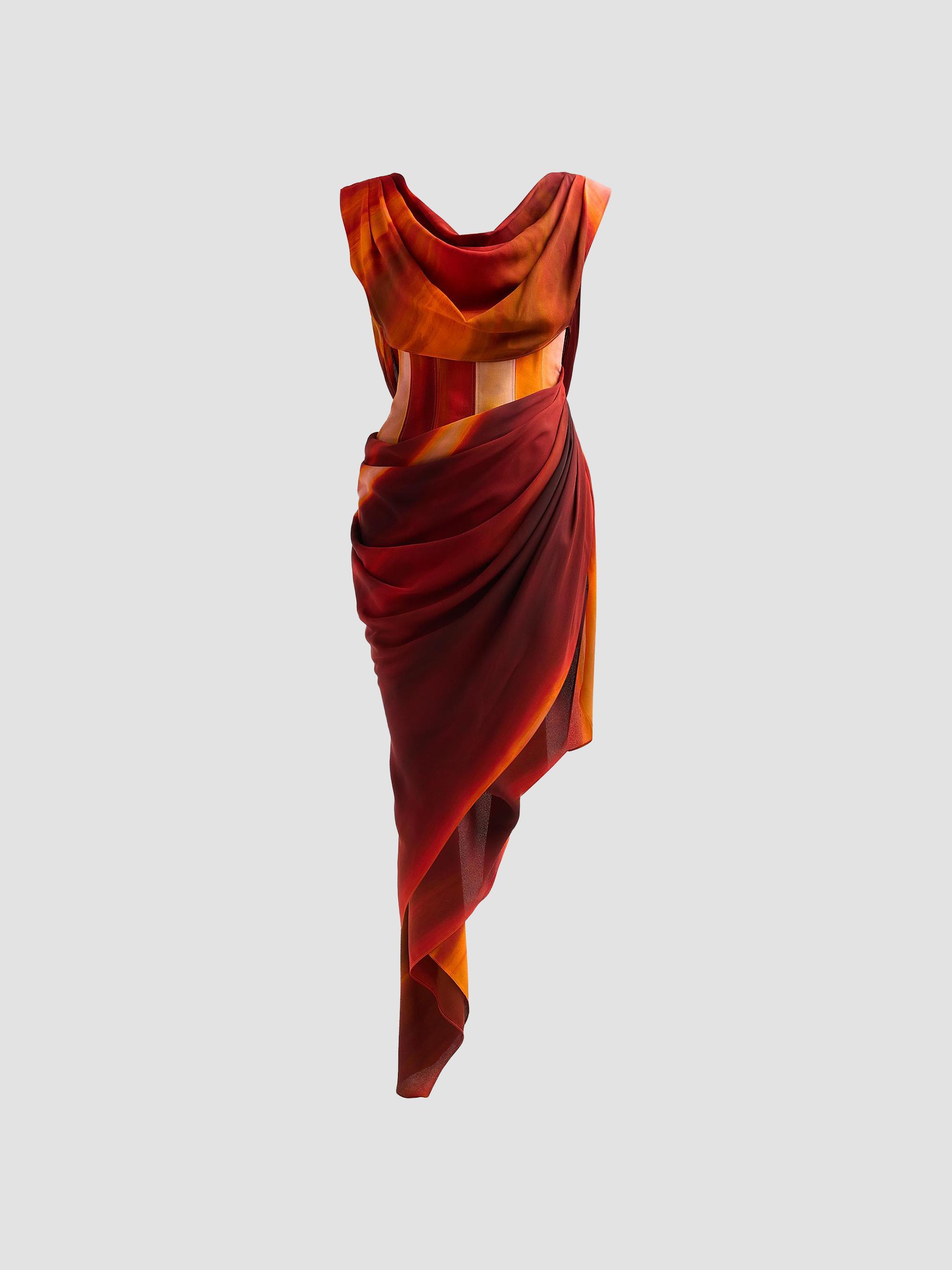 laquan smith orange dress LaQuan Smith Mockneck Gown with Sweeping Dolman Sleeves in Florescent Orange