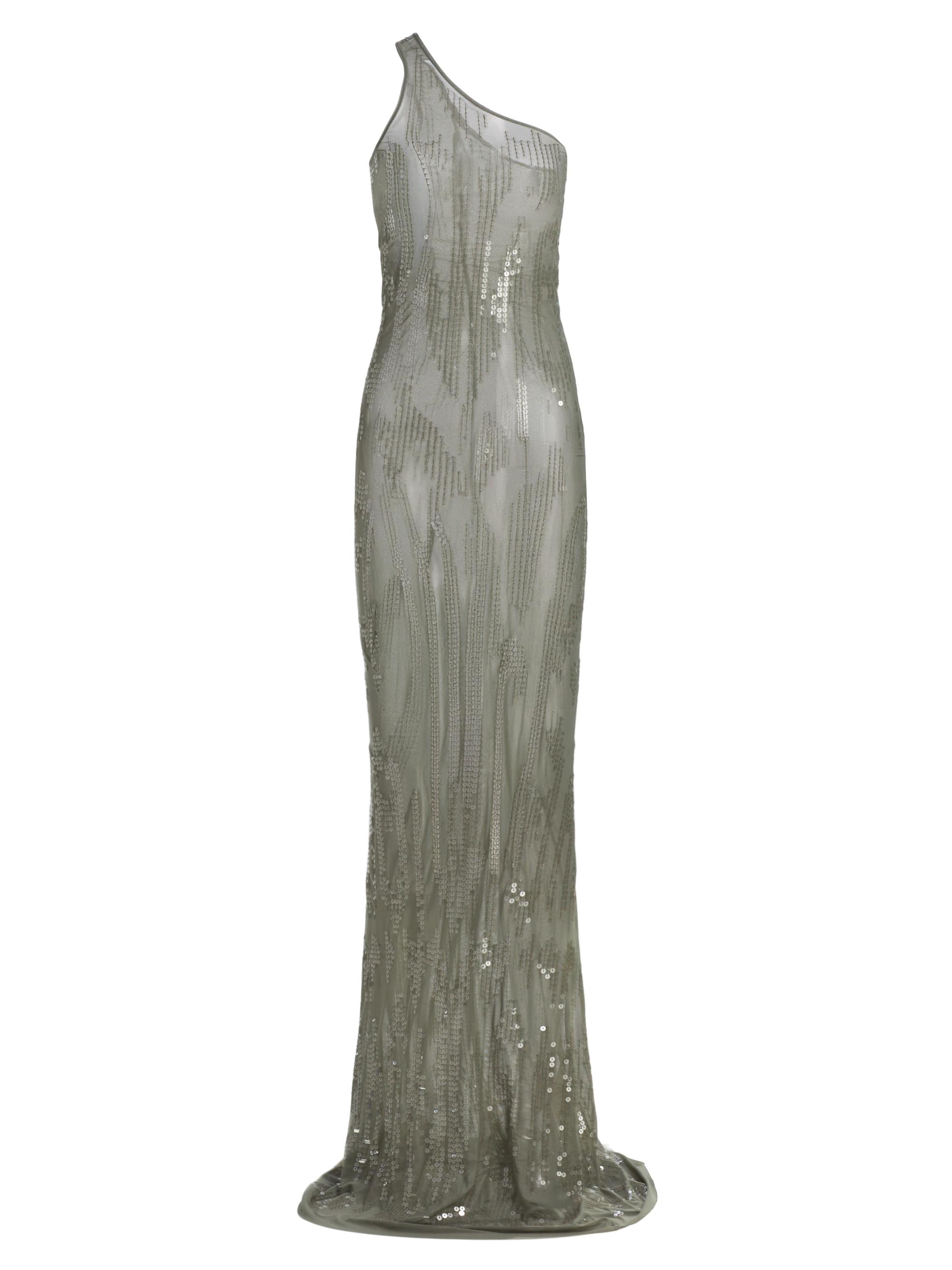 Rick Owens Women's Sheer Sequined One-Shoulder Gown - Jade Transparent