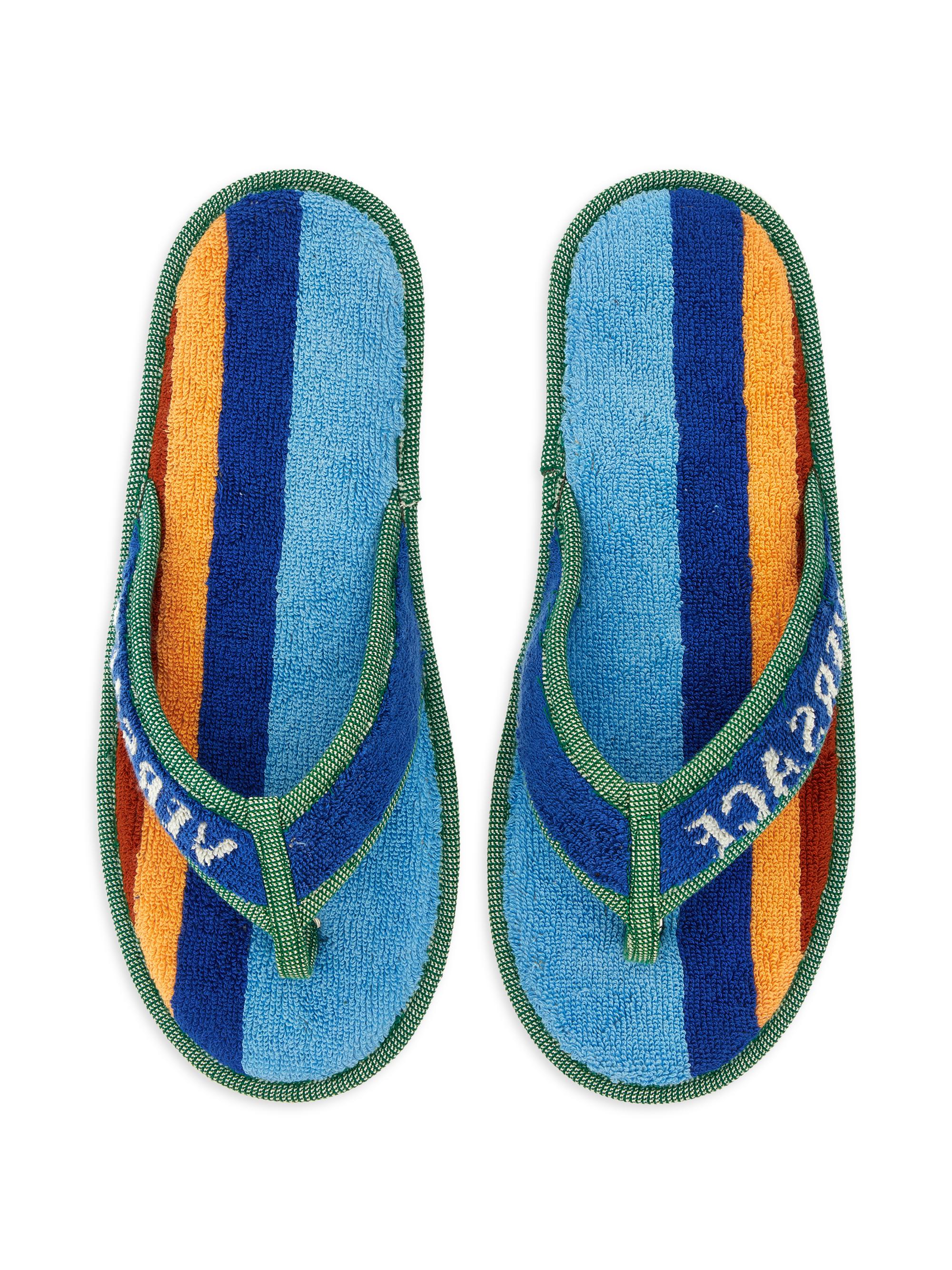 Versace Men's Logo Striped Jacquard Flip-Flops - Blue Multicolor - Women's Clothing