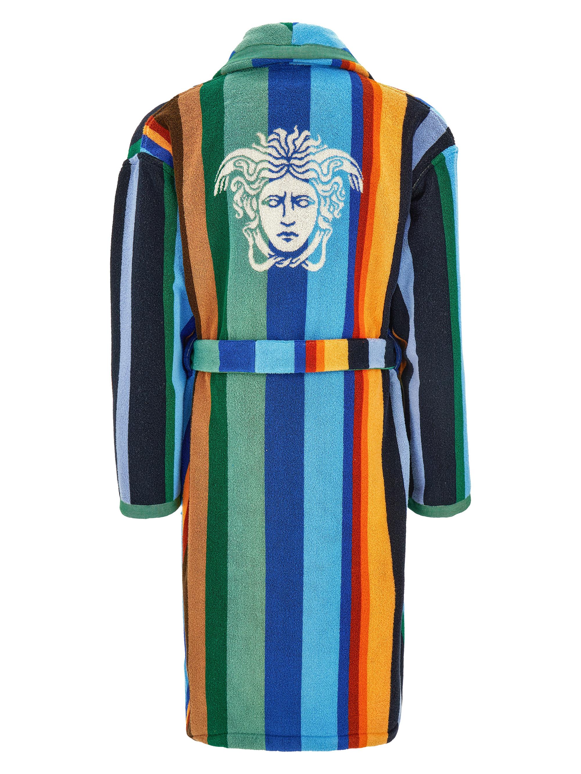 Versace Men's Medusa Jacquard Striped Terry Robe - Blue Multicolor | Thumbnail 2