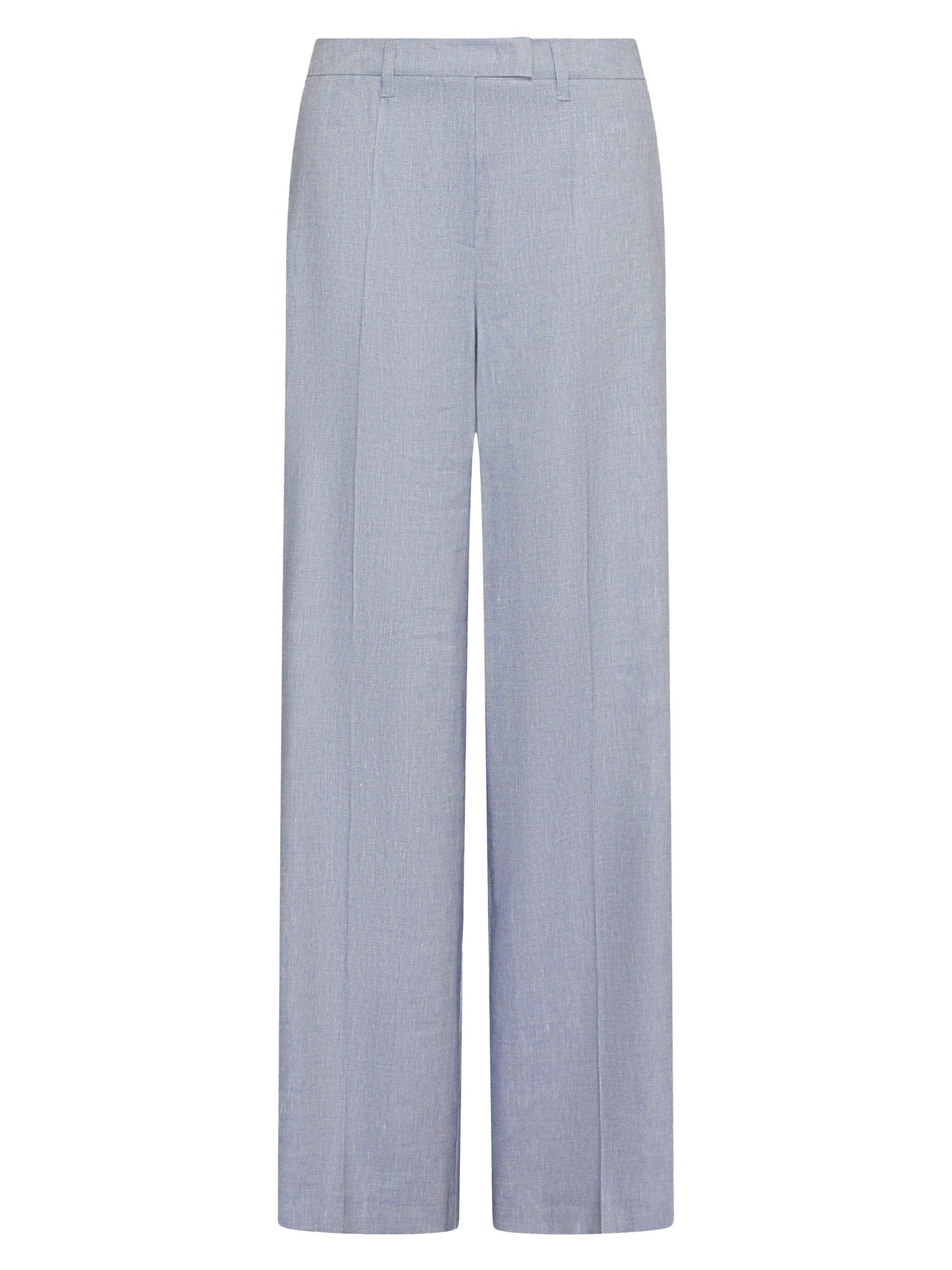 Marella Women's Herringbone Linen and Viscose Palazzo Trousers - Light Blue