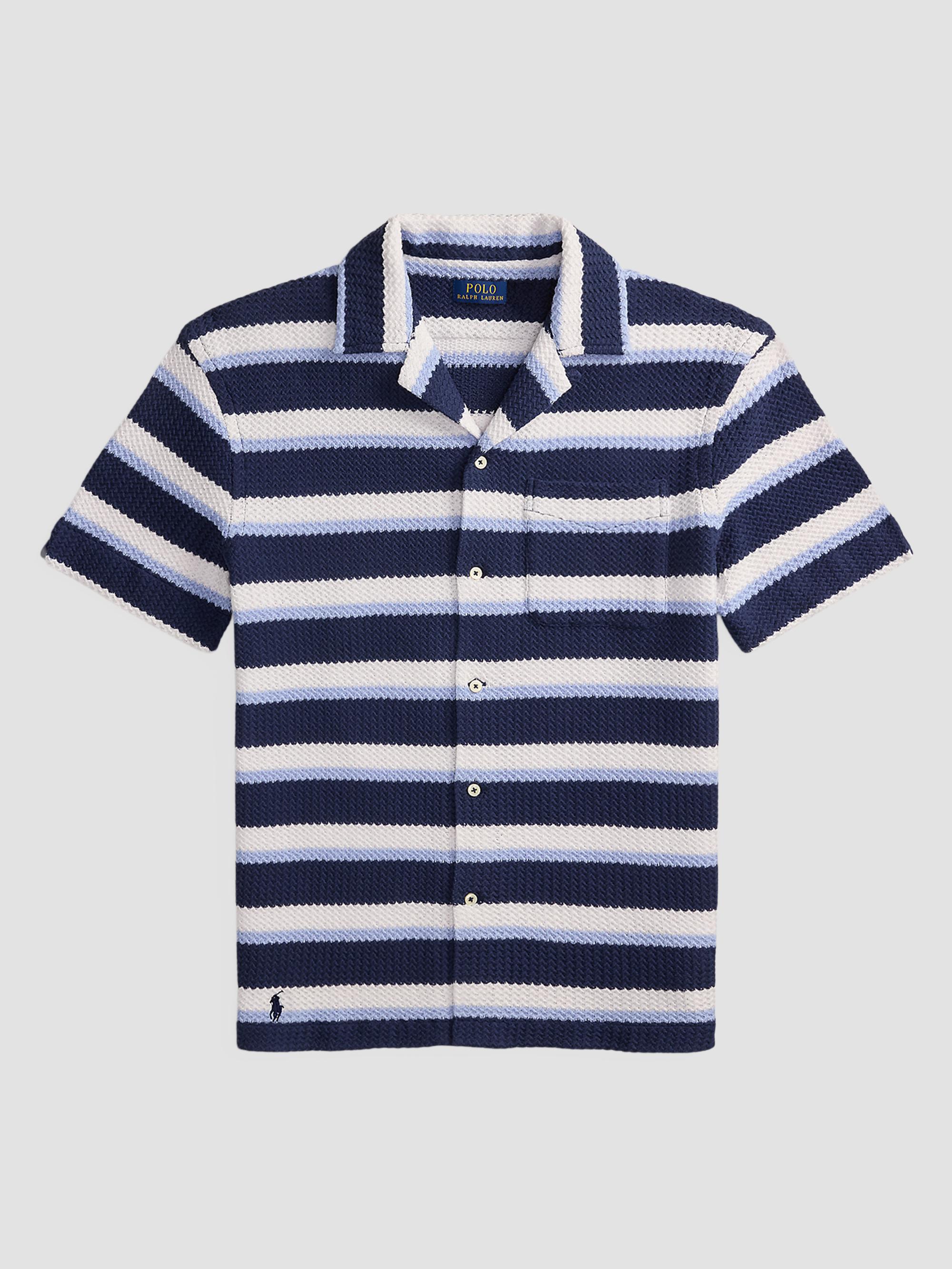 Polo Ralph Lauren Men's Striped Knit Cotton Camp Shirt - Newport Navy Multi