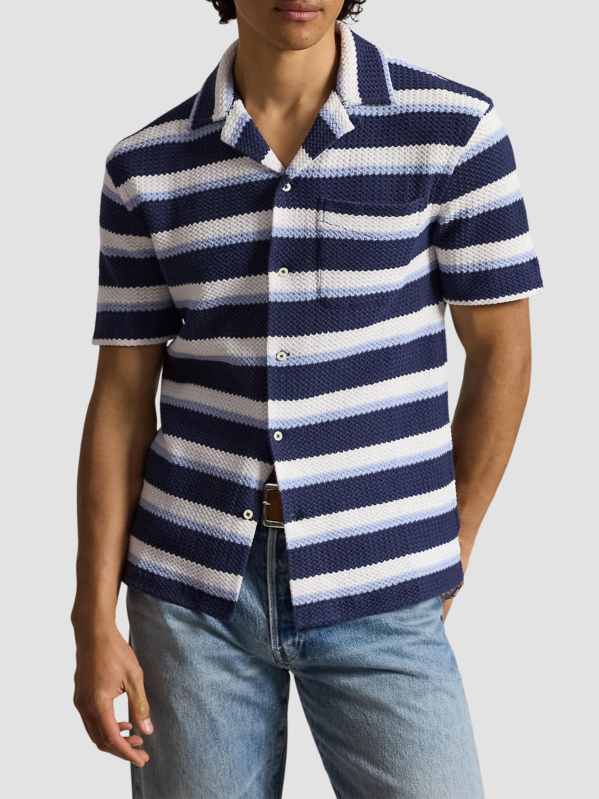 Polo Ralph Lauren Men's Striped Knit Cotton Camp Shirt - Newport Navy Multi | Thumbnail 4