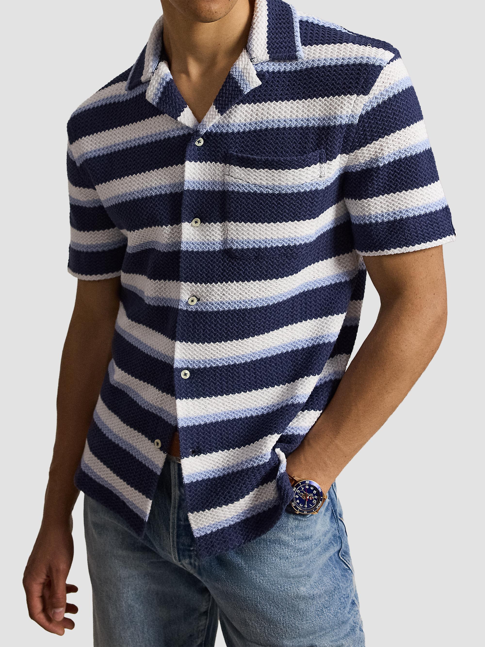 Polo Ralph Lauren Men's Striped Knit Cotton Camp Shirt - Newport Navy Multi | Thumbnail 5