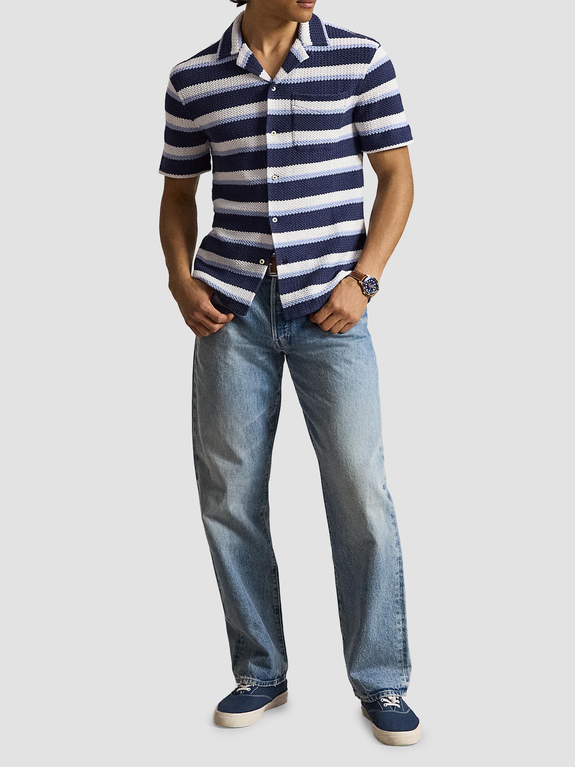 Polo Ralph Lauren Men's Striped Knit Cotton Camp Shirt - Newport Navy Multi | Thumbnail 2