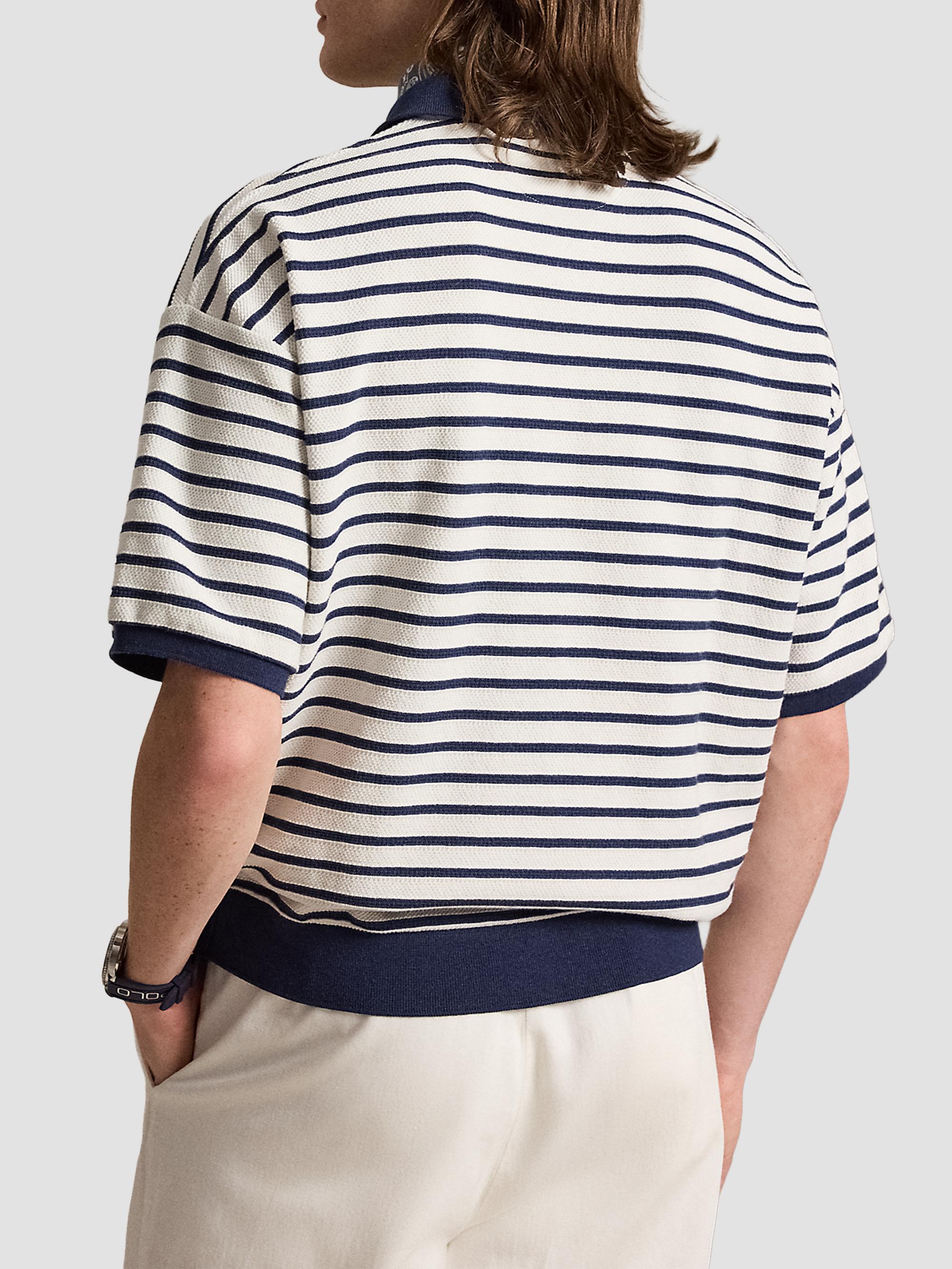 Polo Ralph Lauren Men's Relaxed-Fit Striped Jacquard Knit Polo Shirt - Nevis Newport Navy - Women's Clothing