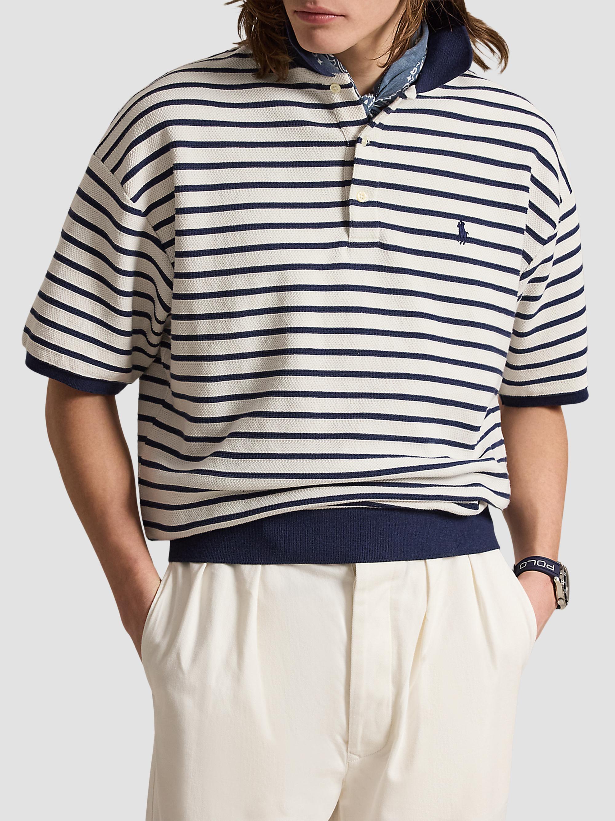 Polo Ralph Lauren Men's Relaxed-Fit Striped Jacquard Knit Polo Shirt - Nevis Newport Navy | Thumbnail 4