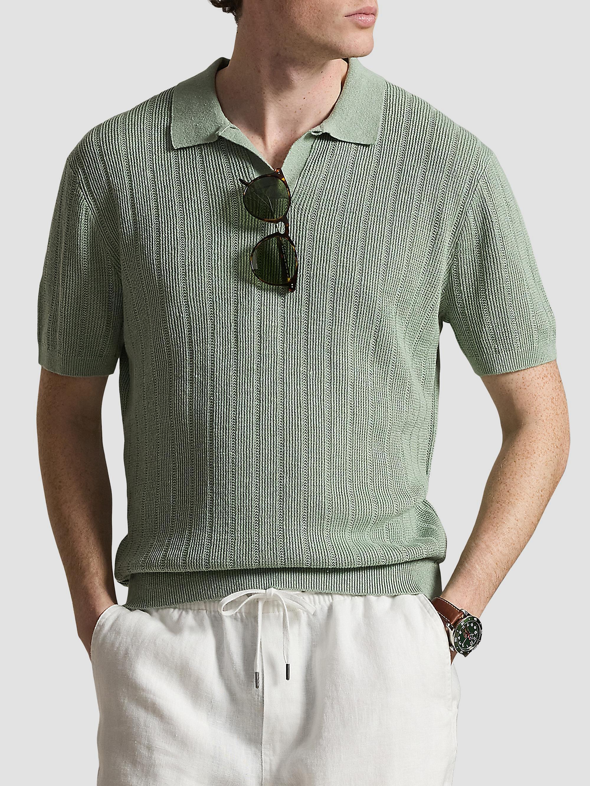 Polo Ralph Lauren Linen Rib-Knit Short-Sleeve Polo Sweater | Saks