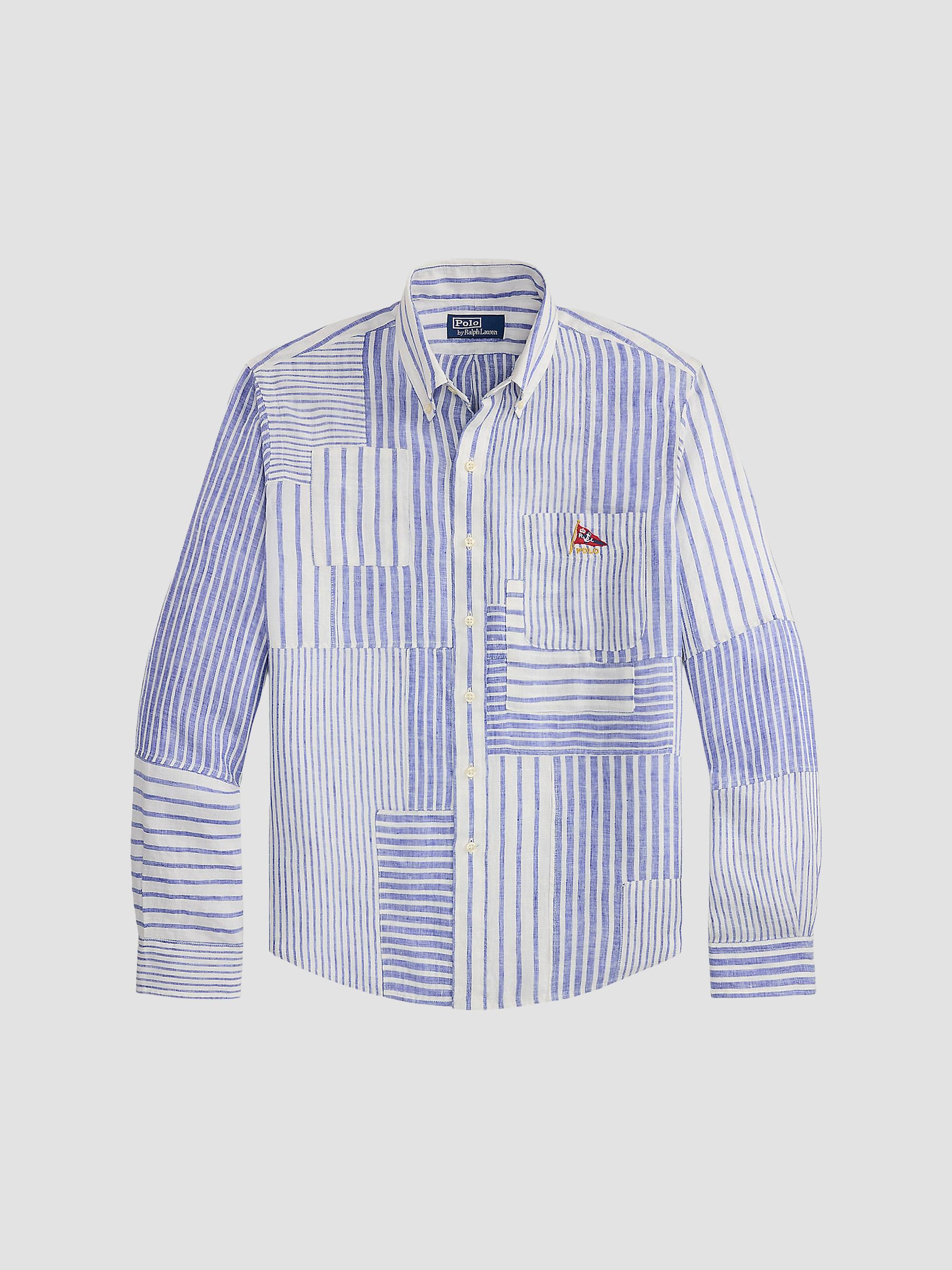 Polo Ralph Lauren Patchwork Stripe Linen Button-Front Shirt | Saks