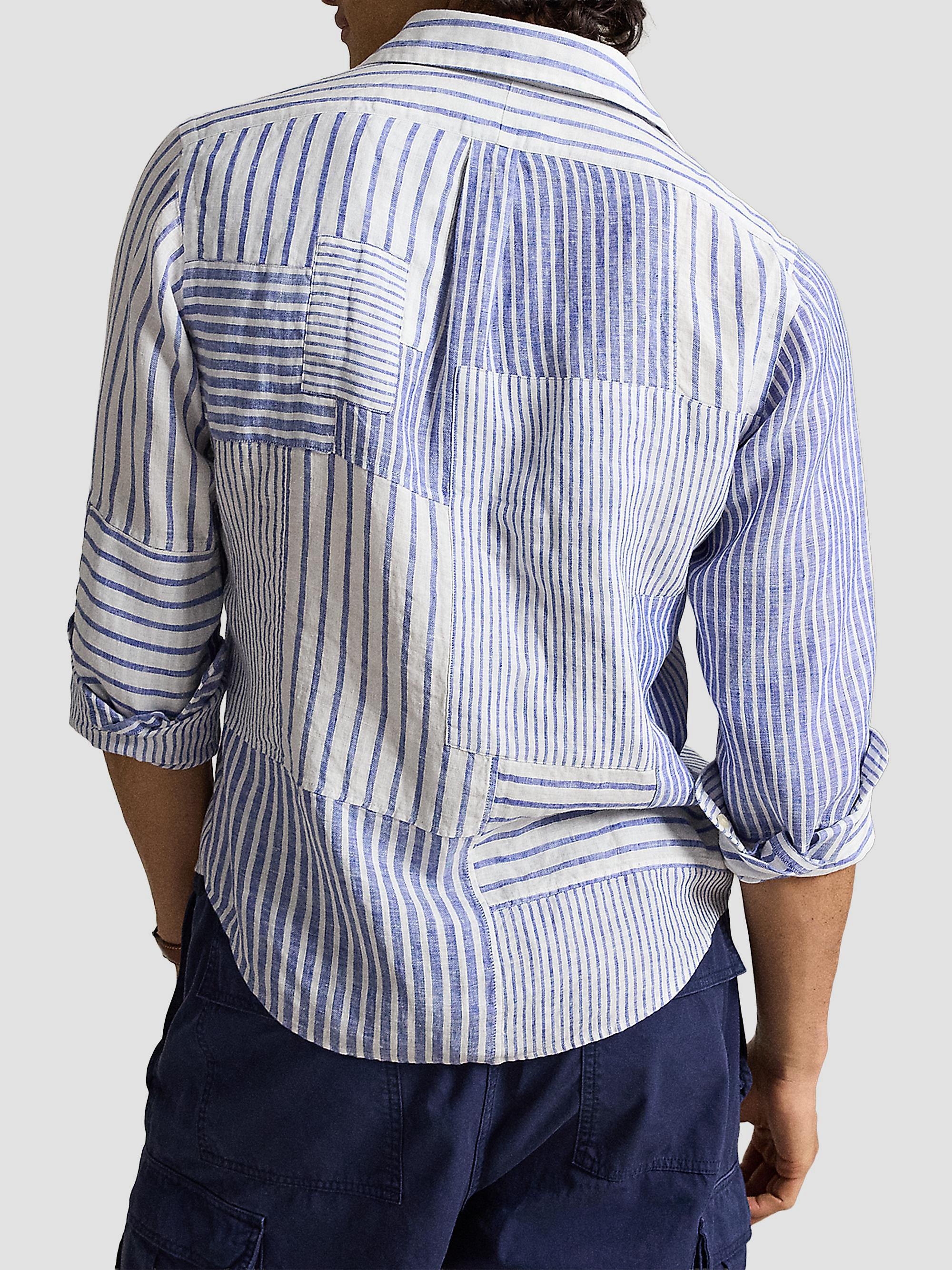 Polo Ralph Lauren Patchwork Striped Linen Button-Front Shirt