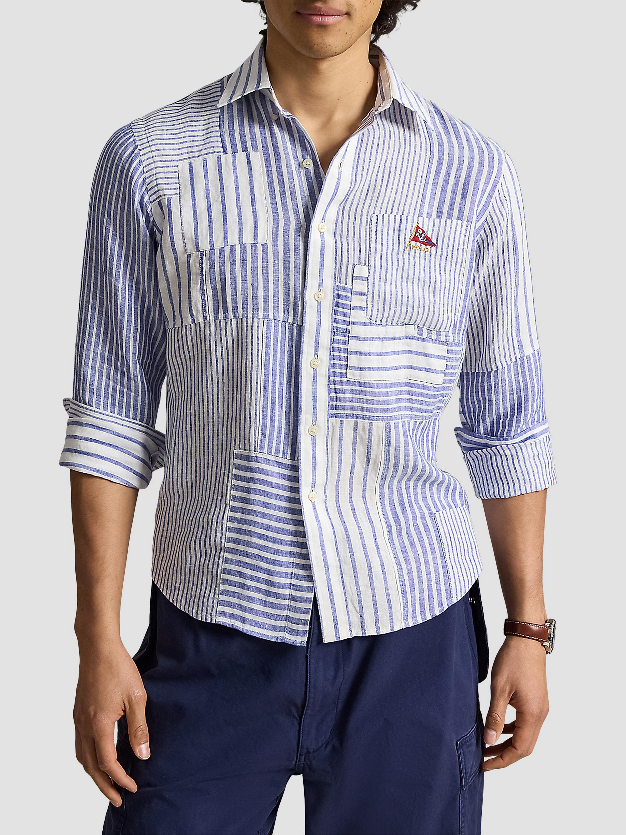 Polo Ralph Lauren Patchwork Stripe Linen Button-Front Shirt | Saks