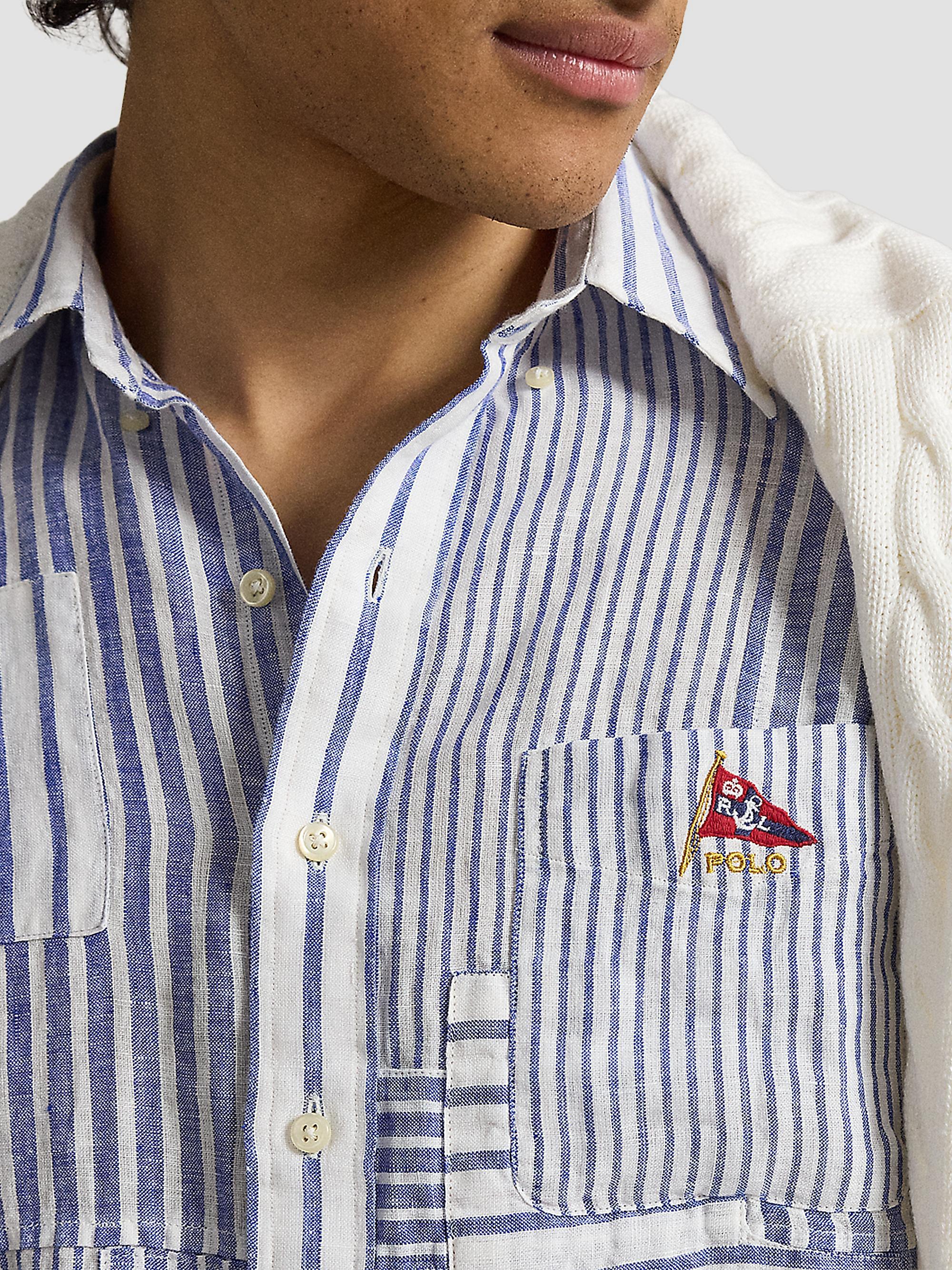 【Polo Ralph Lauren】パッチワークストライプジャージシャツ Polo Ralph Lauren Patchwork Stripe Linen Button-Front Shirt | Saks