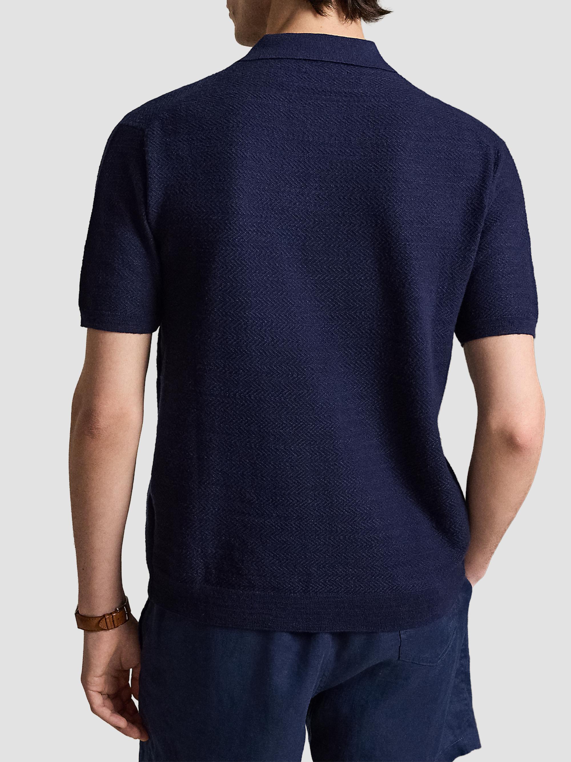 Polo Ralph Lauren Men's Herringbone Cotton-Linen Short-Sleeve Cardigan - Bright Navy | Thumbnail 3