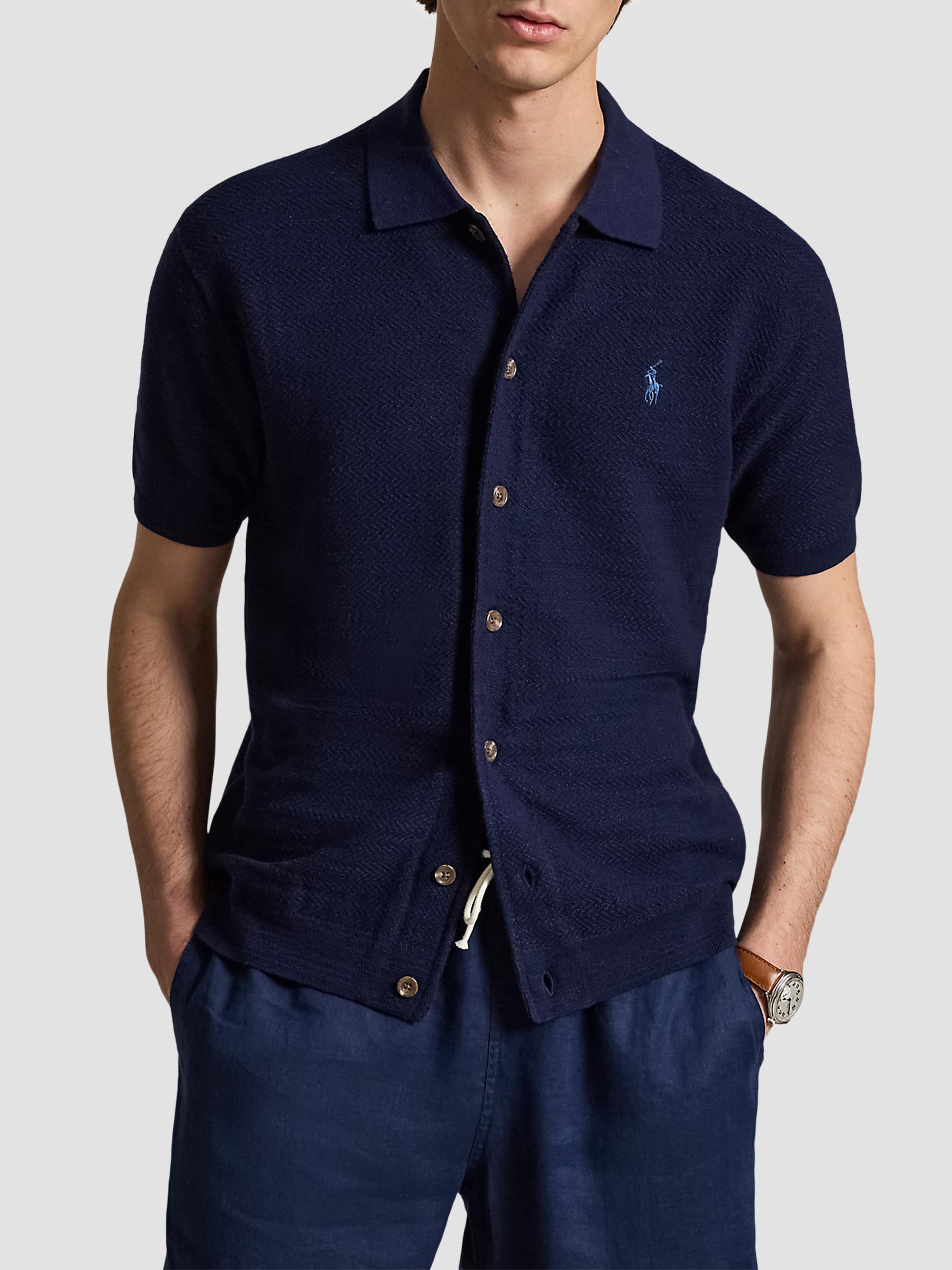 Polo Ralph Lauren Men's Herringbone Cotton-Linen Short-Sleeve Cardigan - Bright Navy | Thumbnail 4