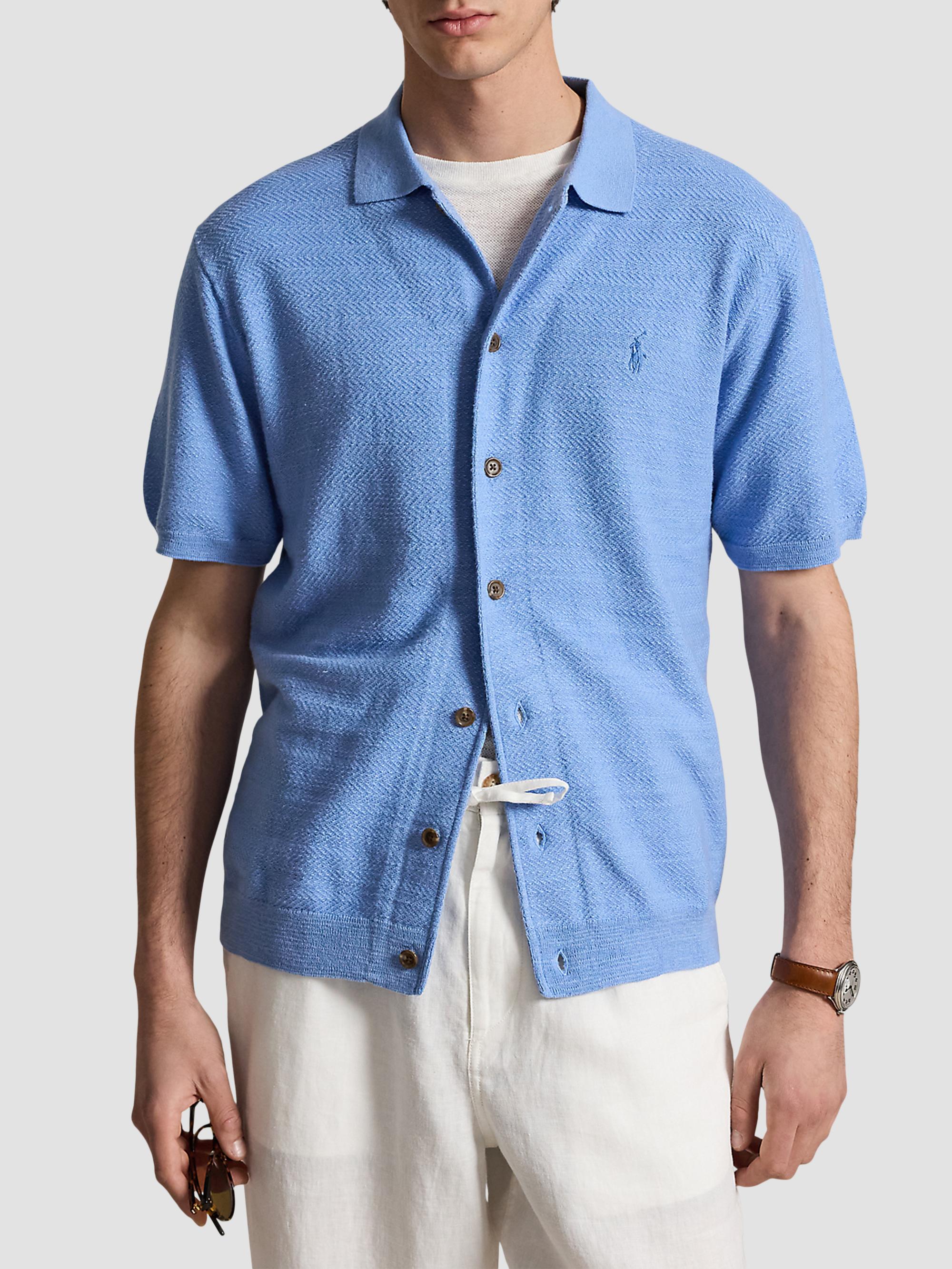 Polo Ralph Lauren Men's Herringbone Cotton-Linen Short-Sleeve Cardigan - Bristol Blue | Thumbnail 4