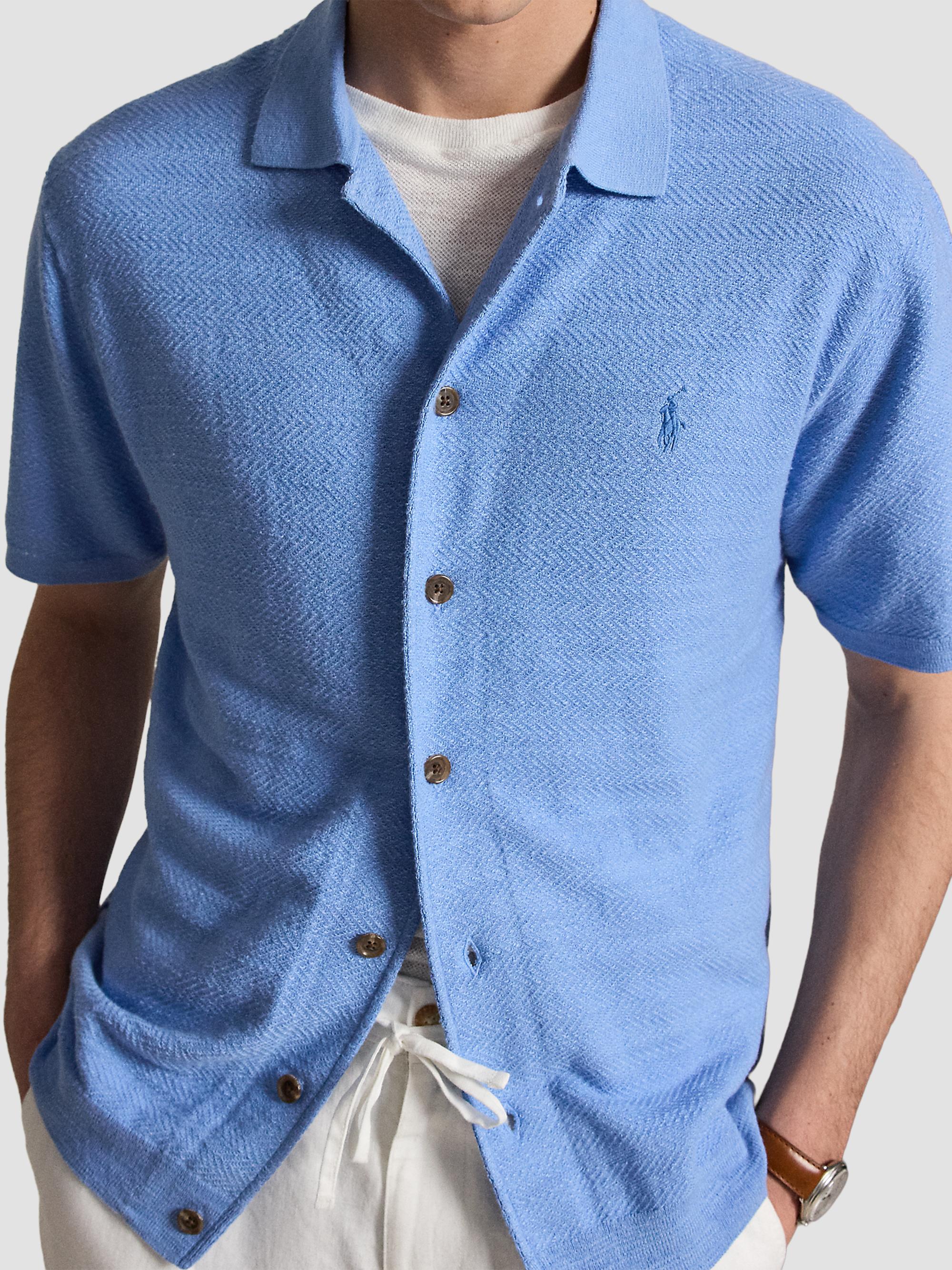 Polo Ralph Lauren Men's Herringbone Cotton-Linen Short-Sleeve Cardigan - Bristol Blue | Thumbnail 5