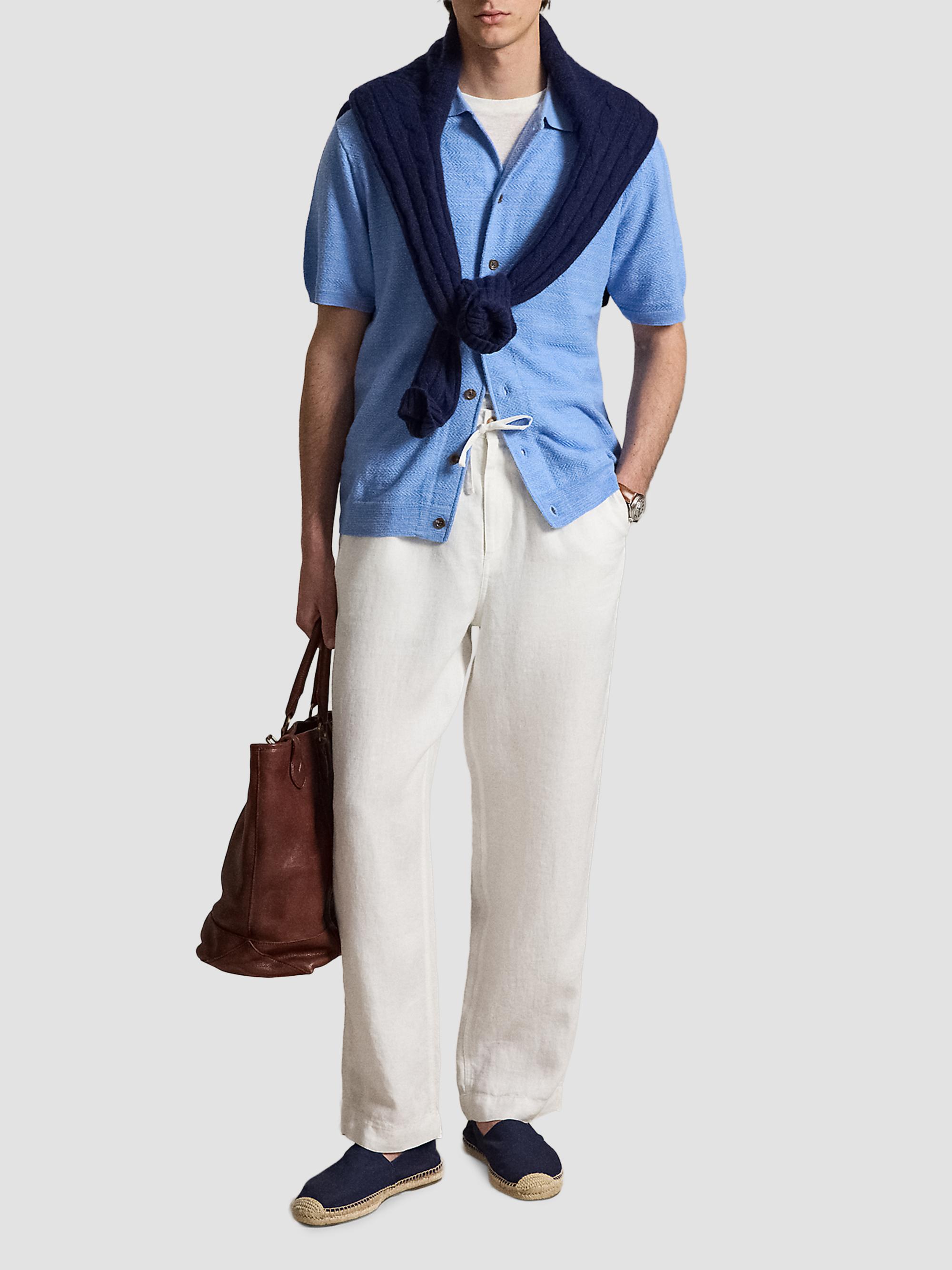 Polo Ralph Lauren Men's Herringbone Cotton-Linen Short-Sleeve Cardigan - Bristol Blue | Thumbnail 2