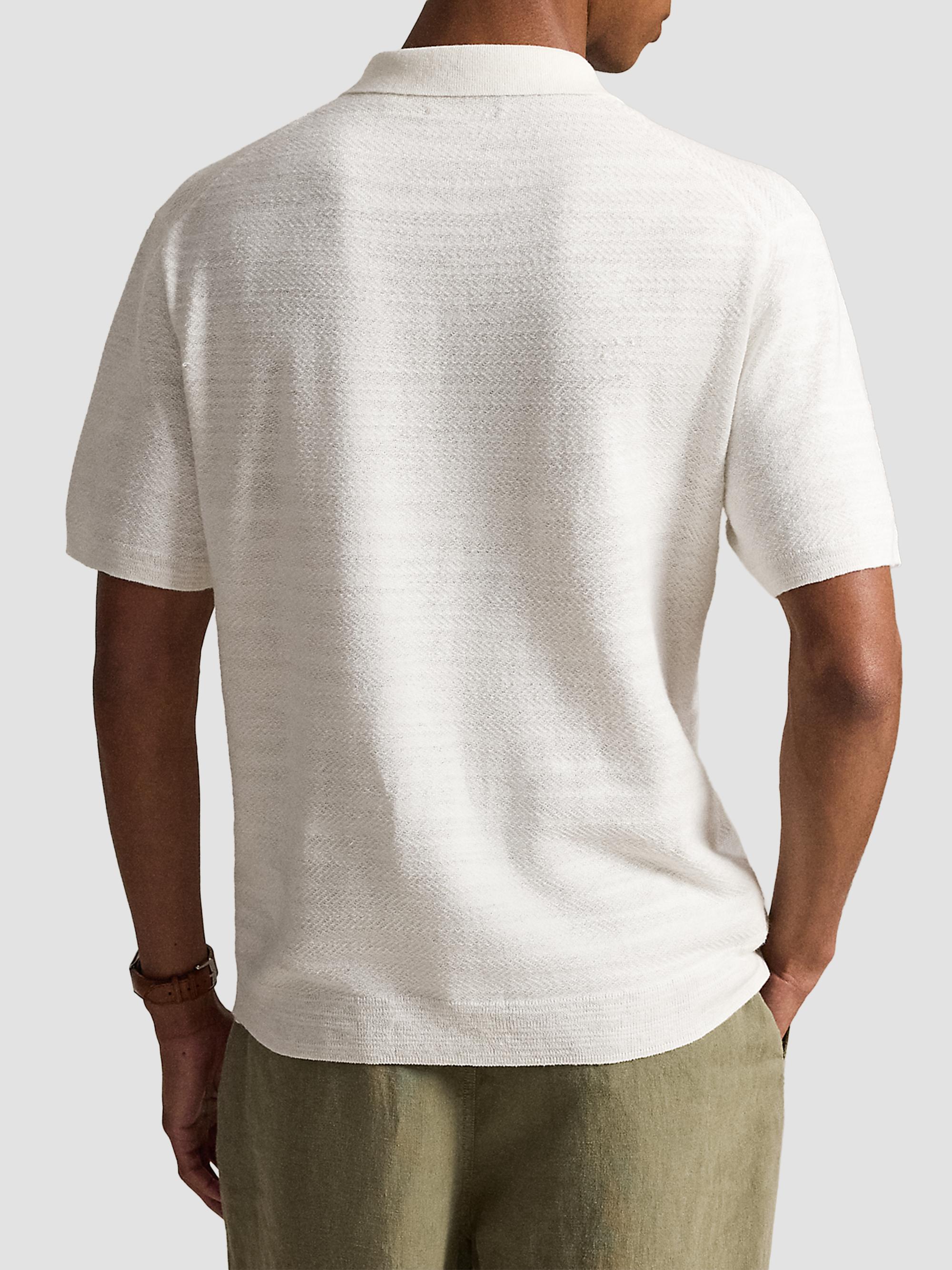 Polo Ralph Lauren Men's Herringbone Cotton-Linen Short-Sleeve Cardigan - Deckwash White | Thumbnail 3
