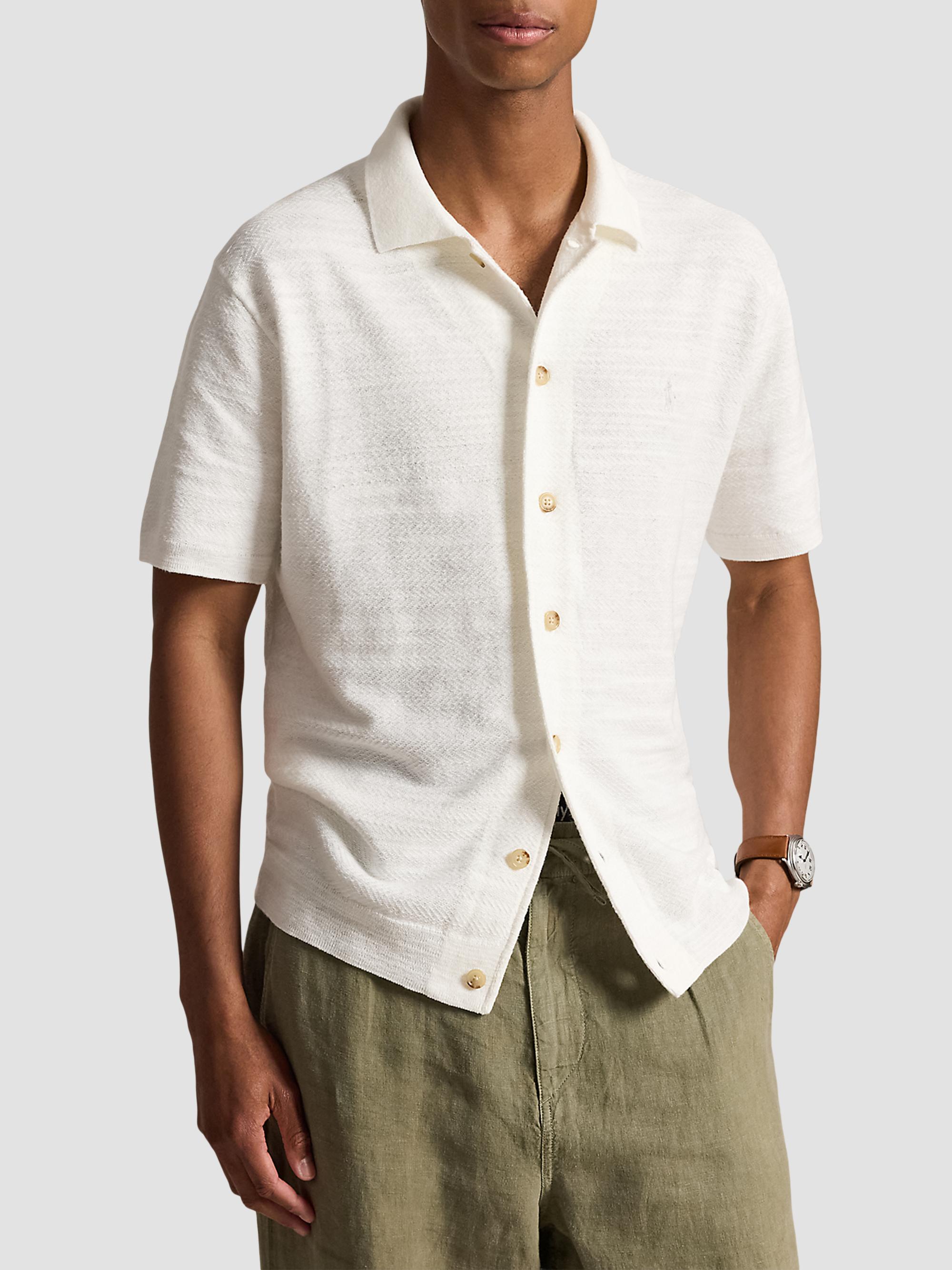 Polo Ralph Lauren Men's Herringbone Cotton-Linen Short-Sleeve Cardigan - Deckwash White | Thumbnail 4