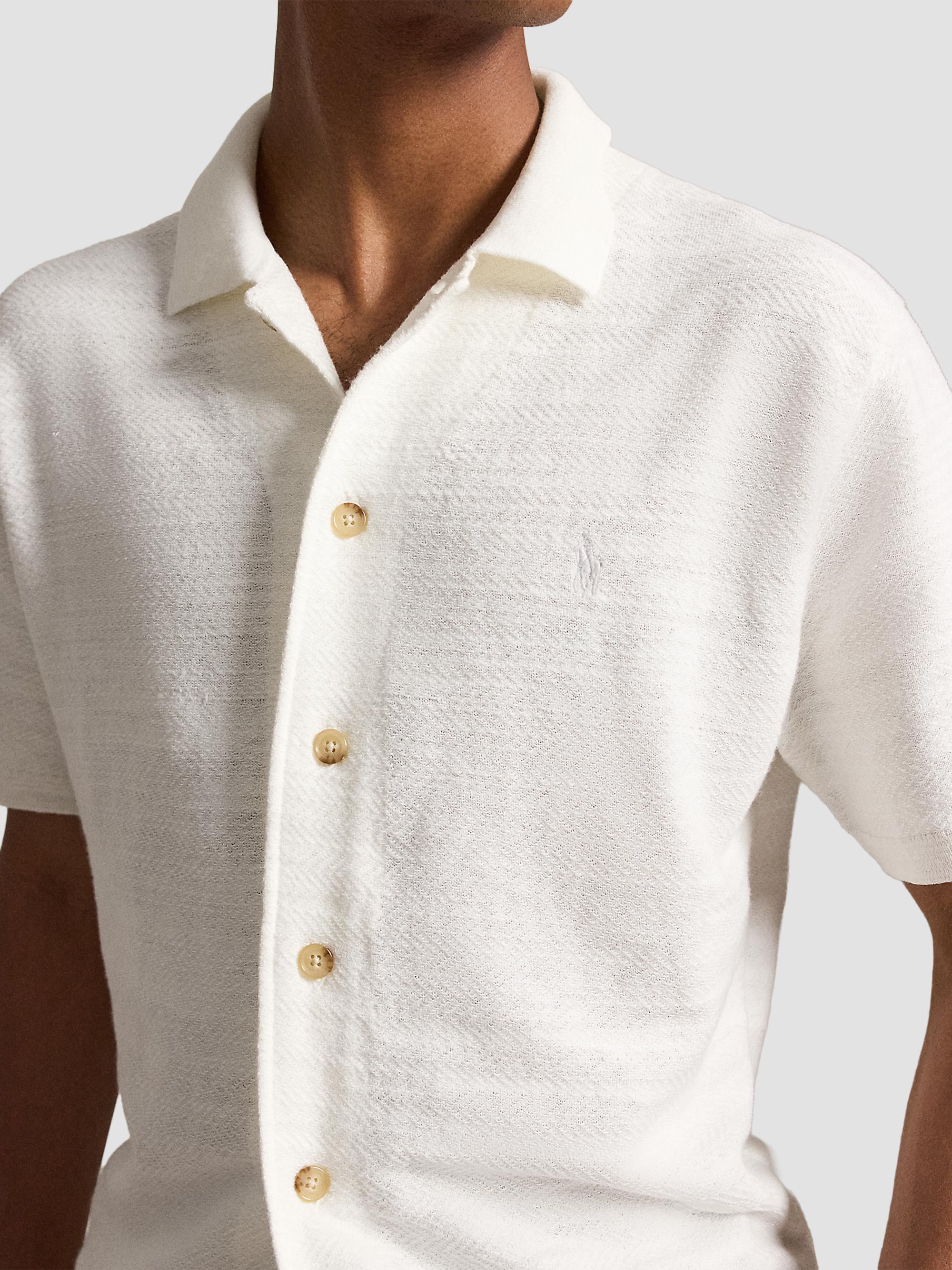 Polo Ralph Lauren Men's Herringbone Cotton-Linen Short-Sleeve Cardigan - Deckwash White | Thumbnail 5
