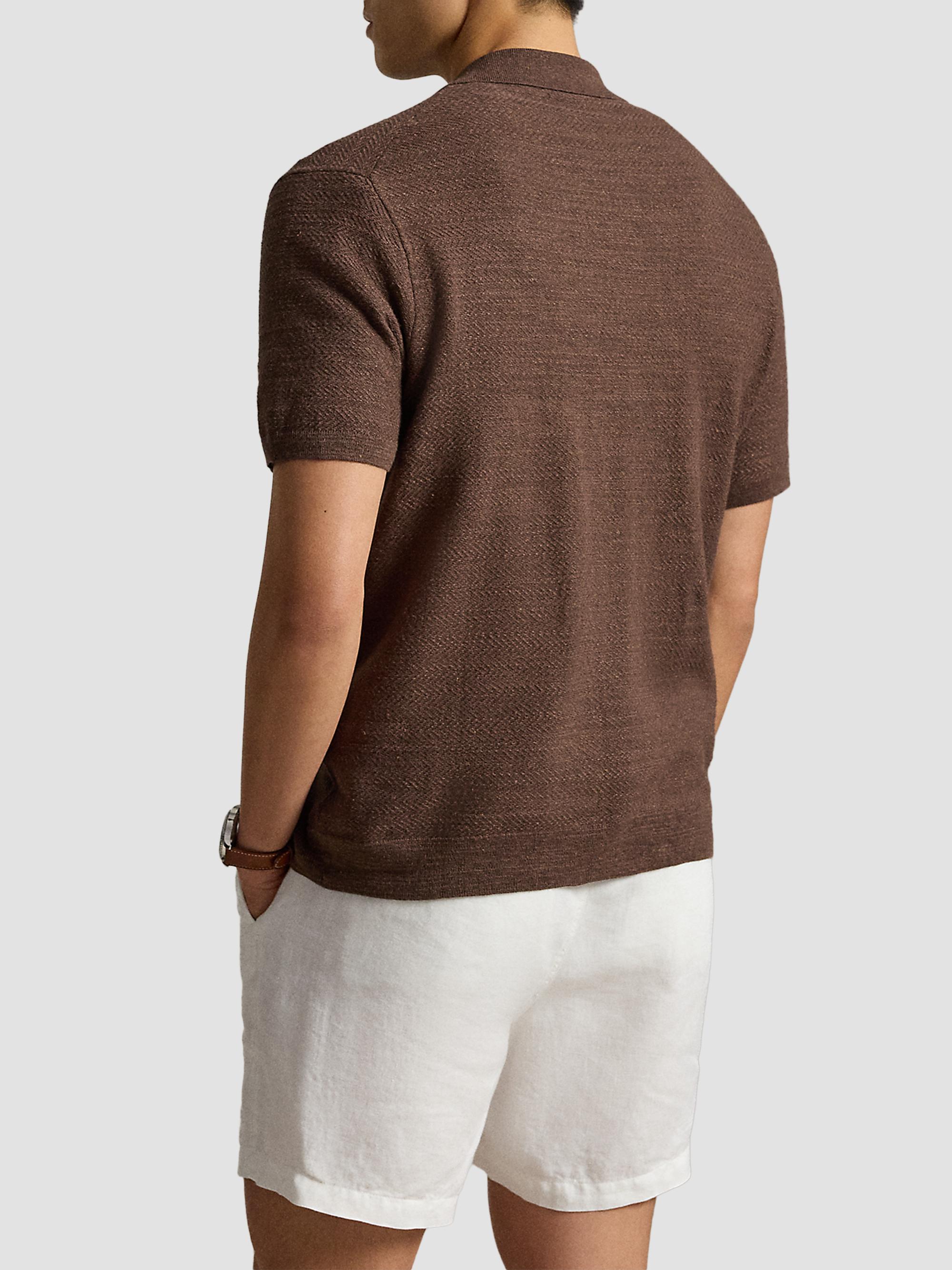 Polo Ralph Lauren Men's Herringbone Cotton-Linen Short-Sleeve Cardigan - Nutmeg Brown Heather | Thumbnail 3