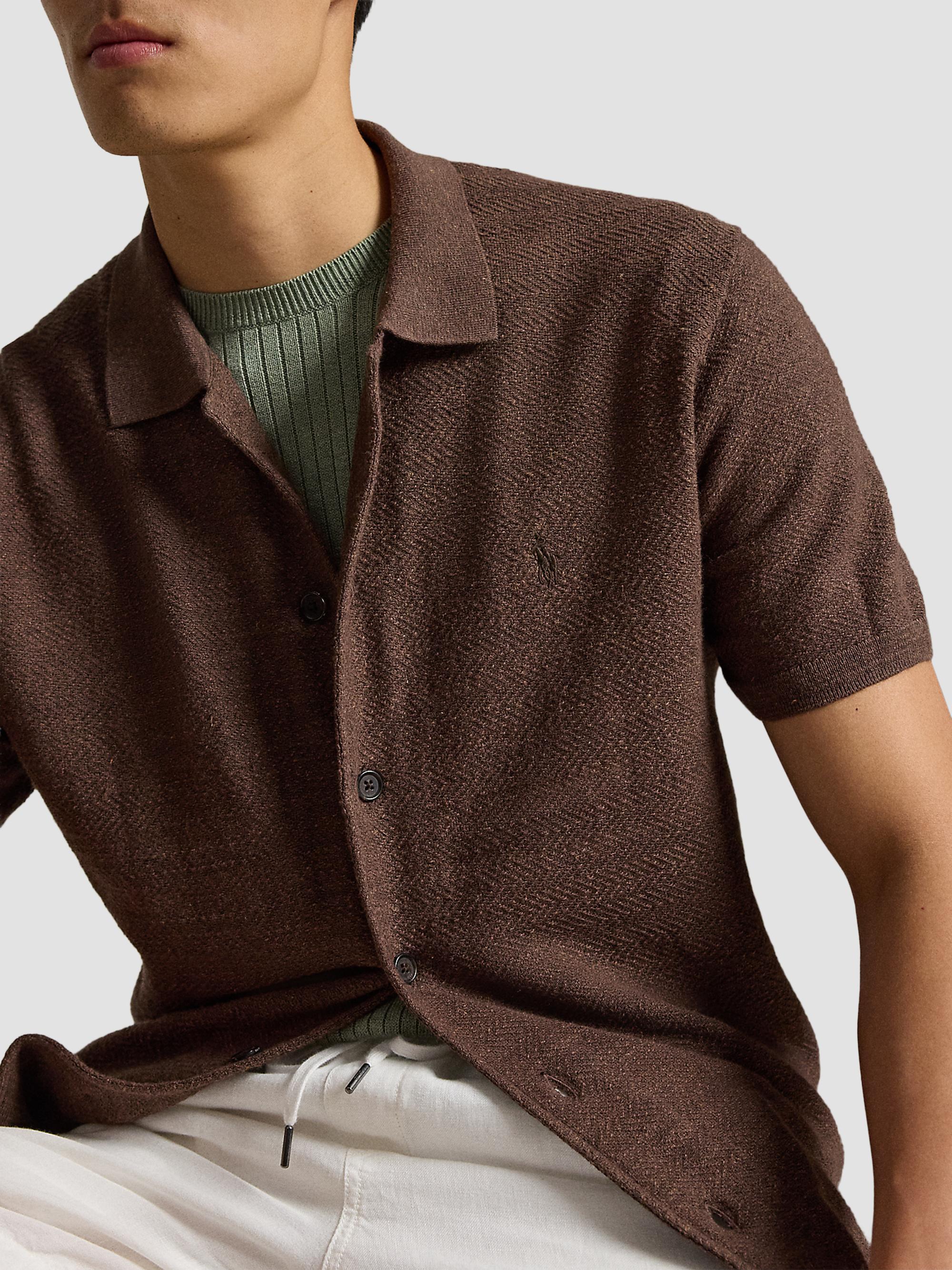 Polo Ralph Lauren Men's Herringbone Cotton-Linen Short-Sleeve Cardigan - Nutmeg Brown Heather | Thumbnail 5