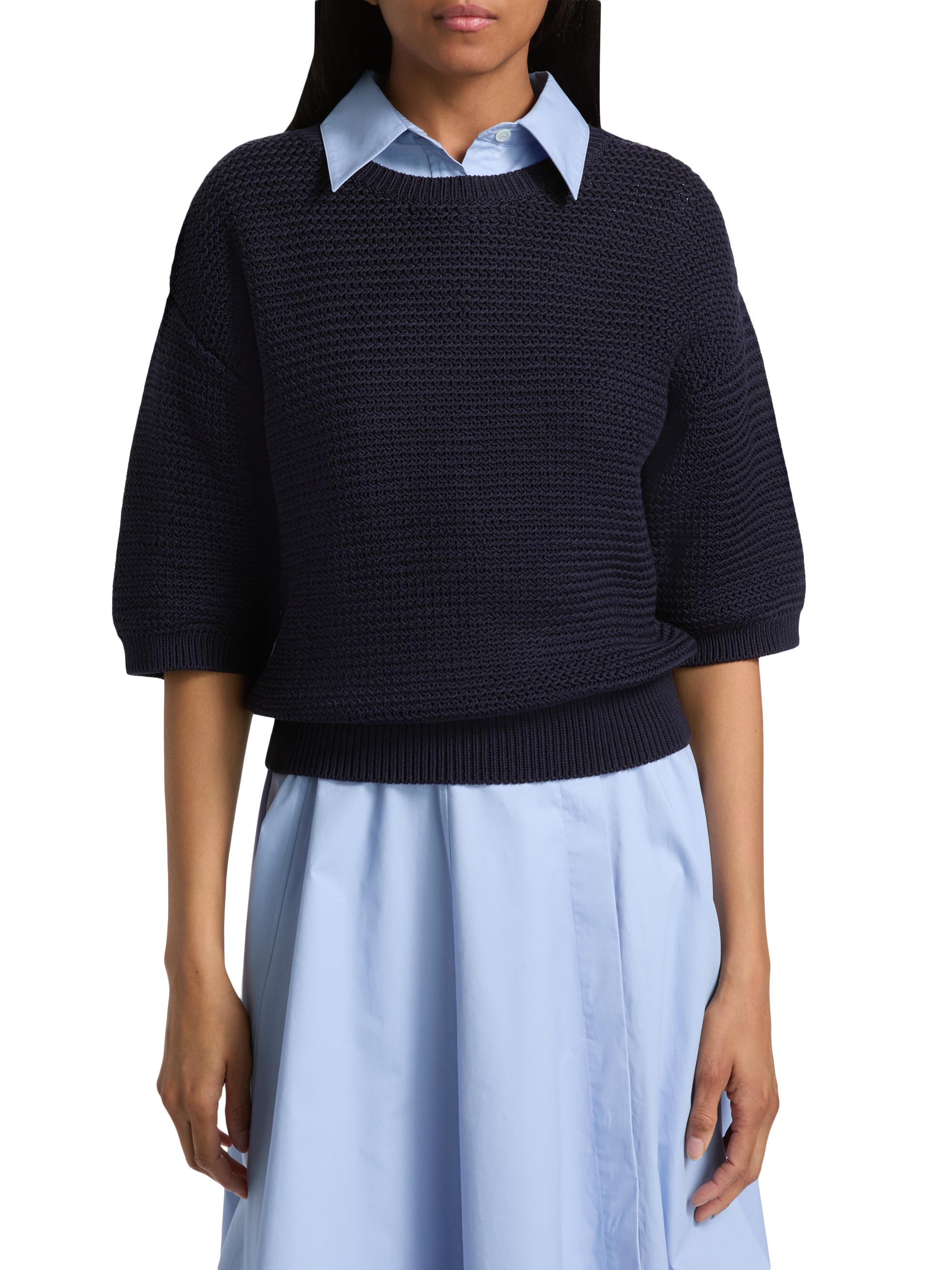Derek Lam 10 Crosby Women's Madison Cotton Elbow-Sleeve Sweater - Navy | Thumbnail 3