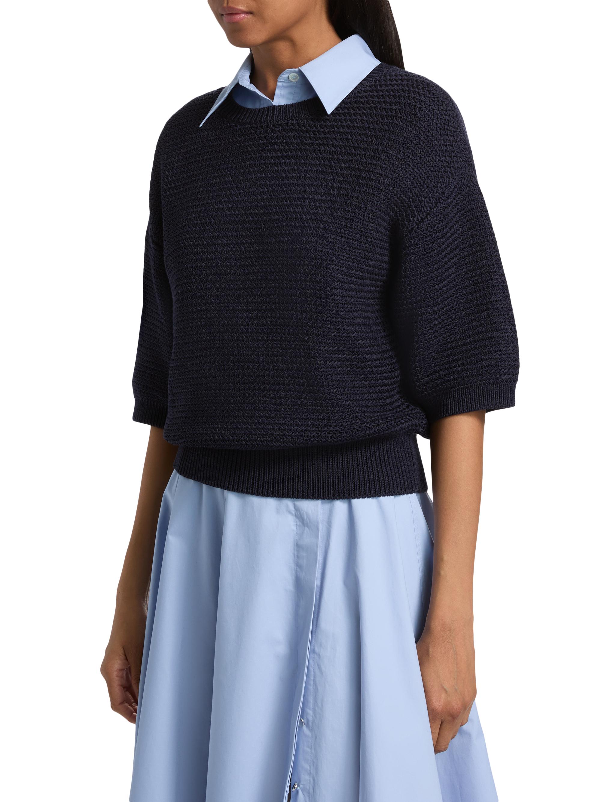 Derek Lam 10 Crosby Women's Madison Cotton Elbow-Sleeve Sweater - Navy | Thumbnail 4