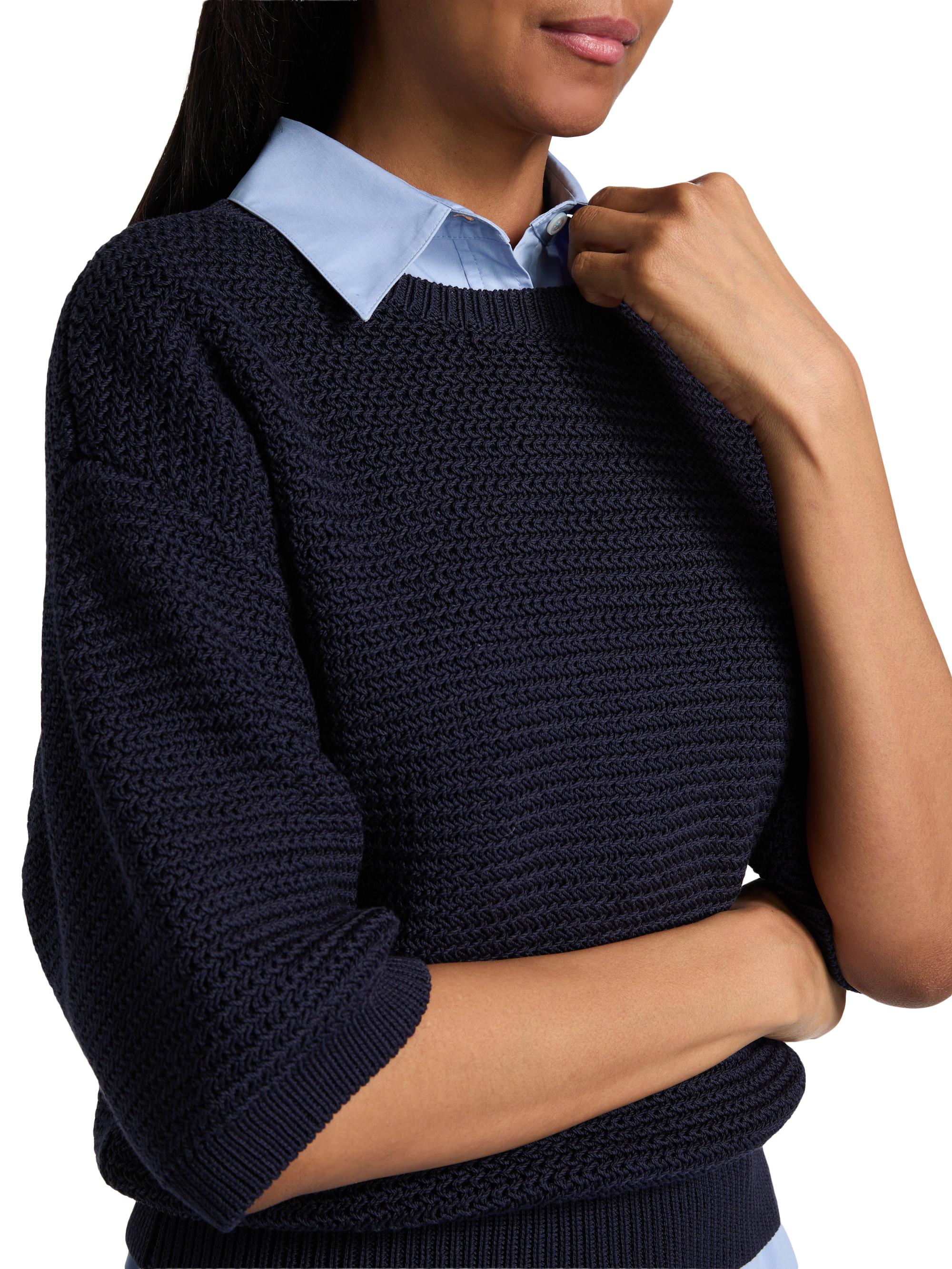 Derek Lam 10 Crosby Women's Madison Cotton Elbow-Sleeve Sweater - Navy | Thumbnail 6