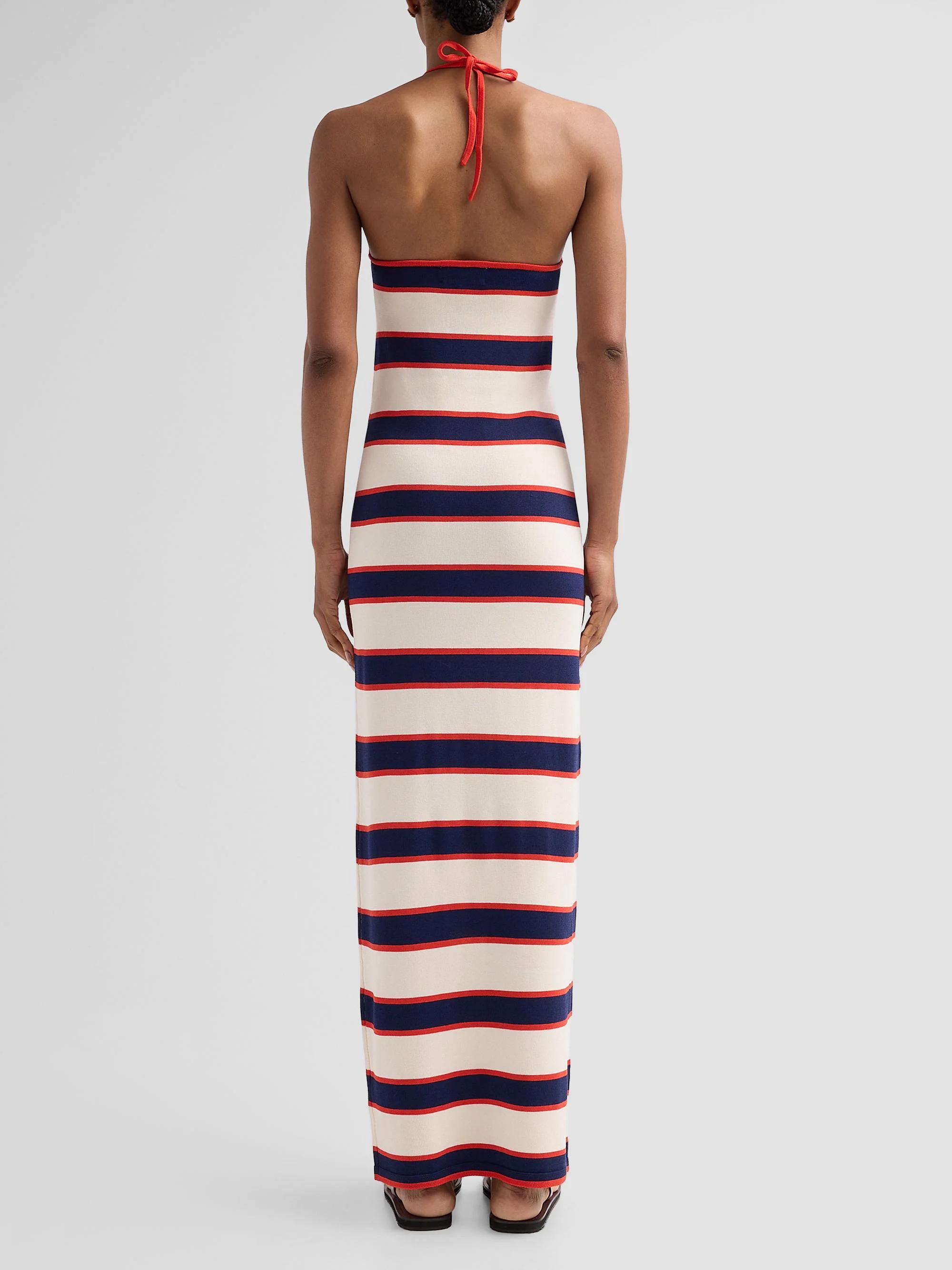 petite striped flounce maxi halter dress Arrabella Knit Eggshell Stripe / XL Ladies dresses