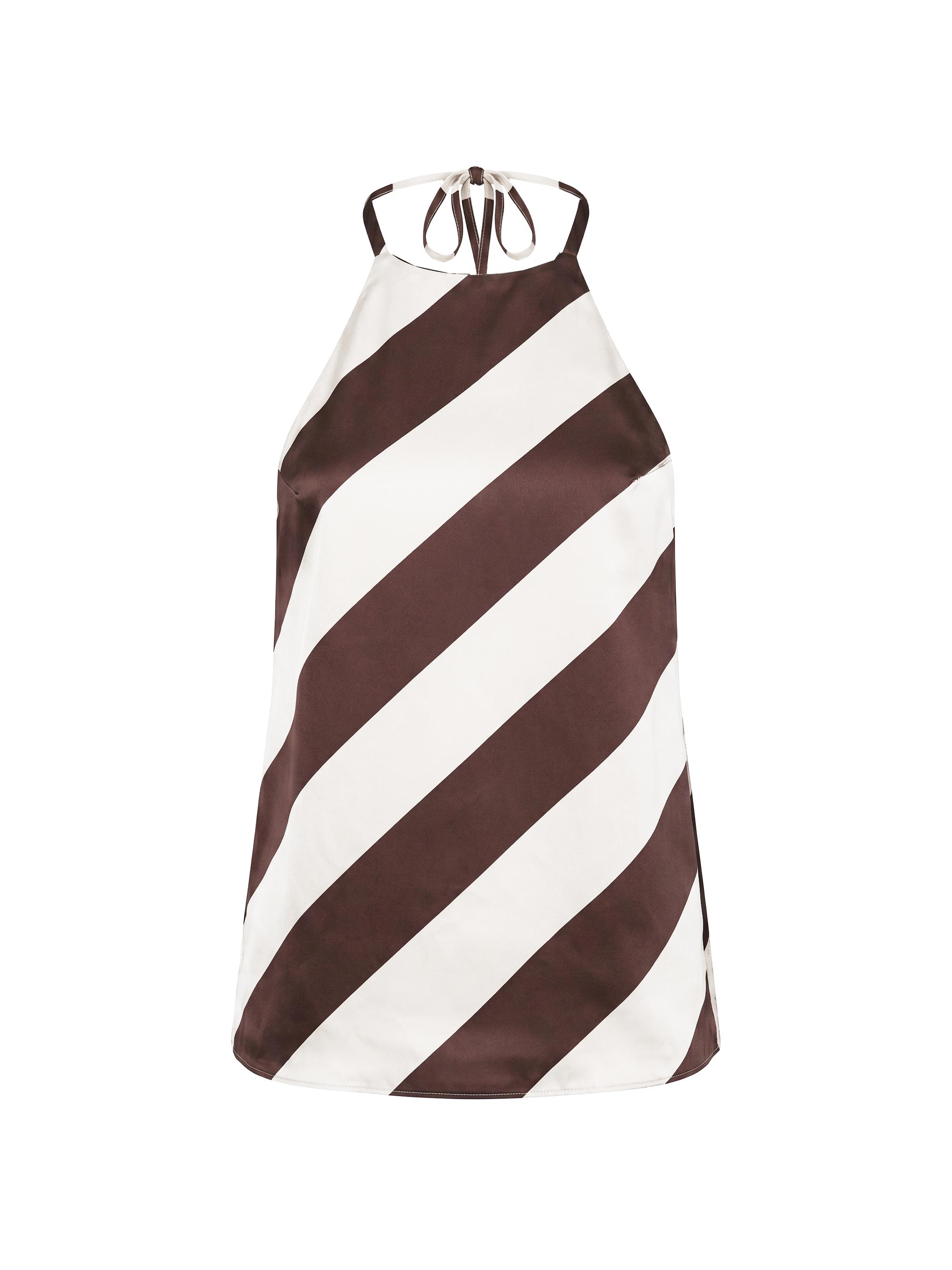 SEROYA Women's Tilly Striped Satin Halter Top - Cocoa Almond Stripe