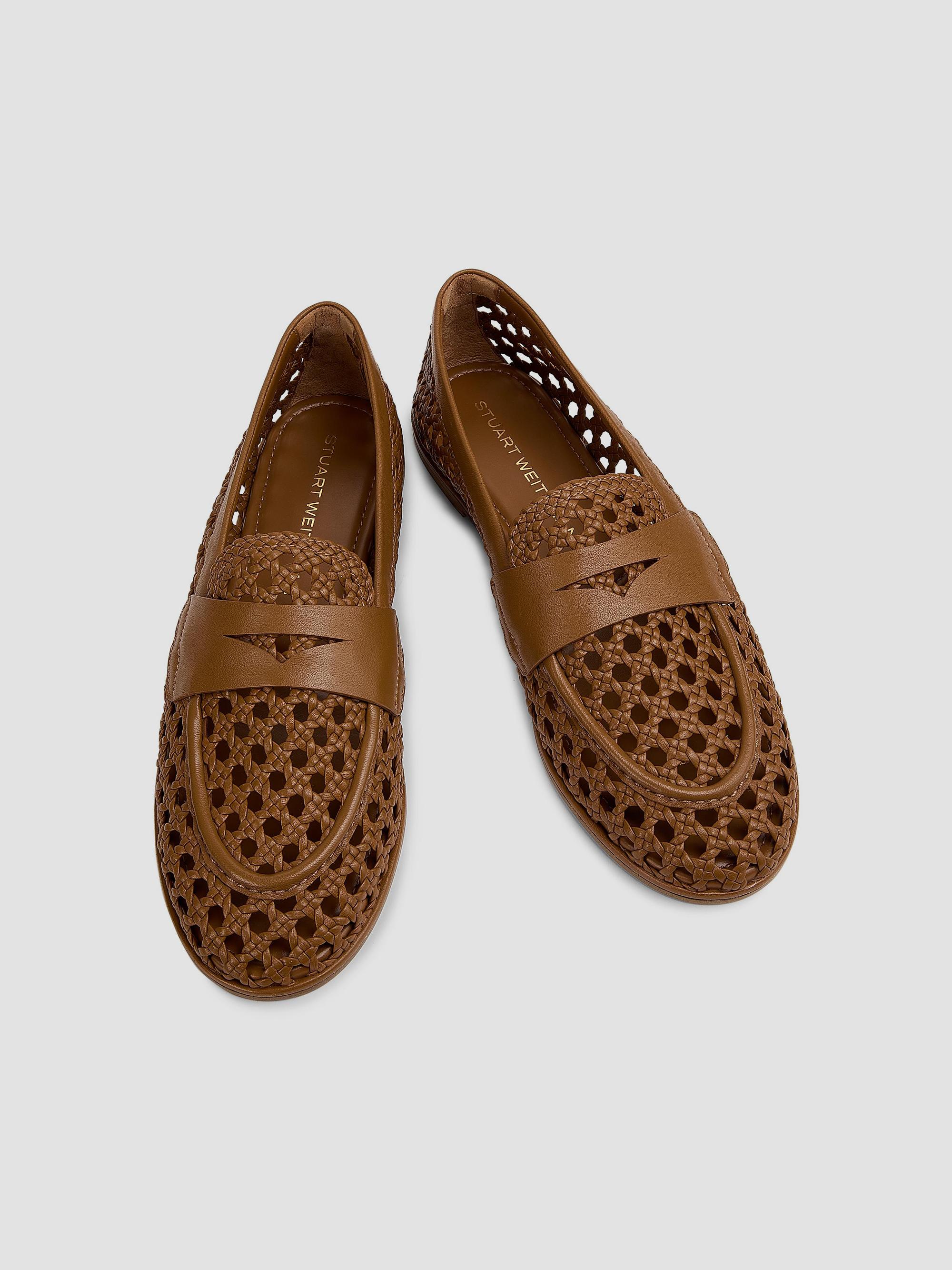 Stuart Weitzman Spencer Woven-Leather Penny Loafers | Saks  display picture 1