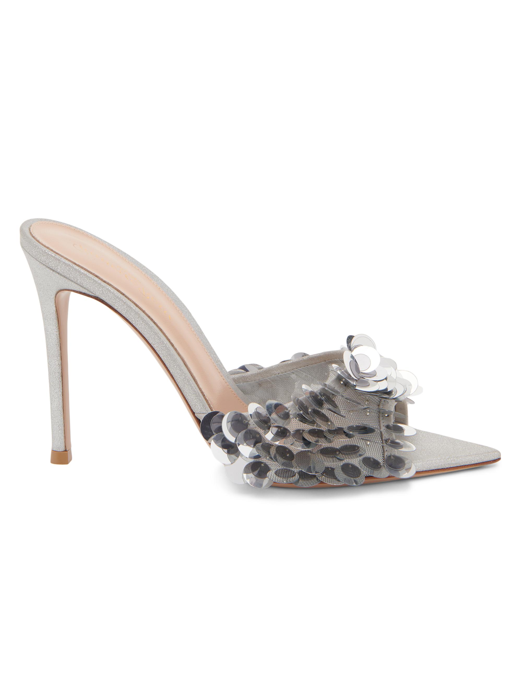 Gianvito Rossi Women's 85MM Pailette-Embellished Suede Stiletto Sandals - Silver