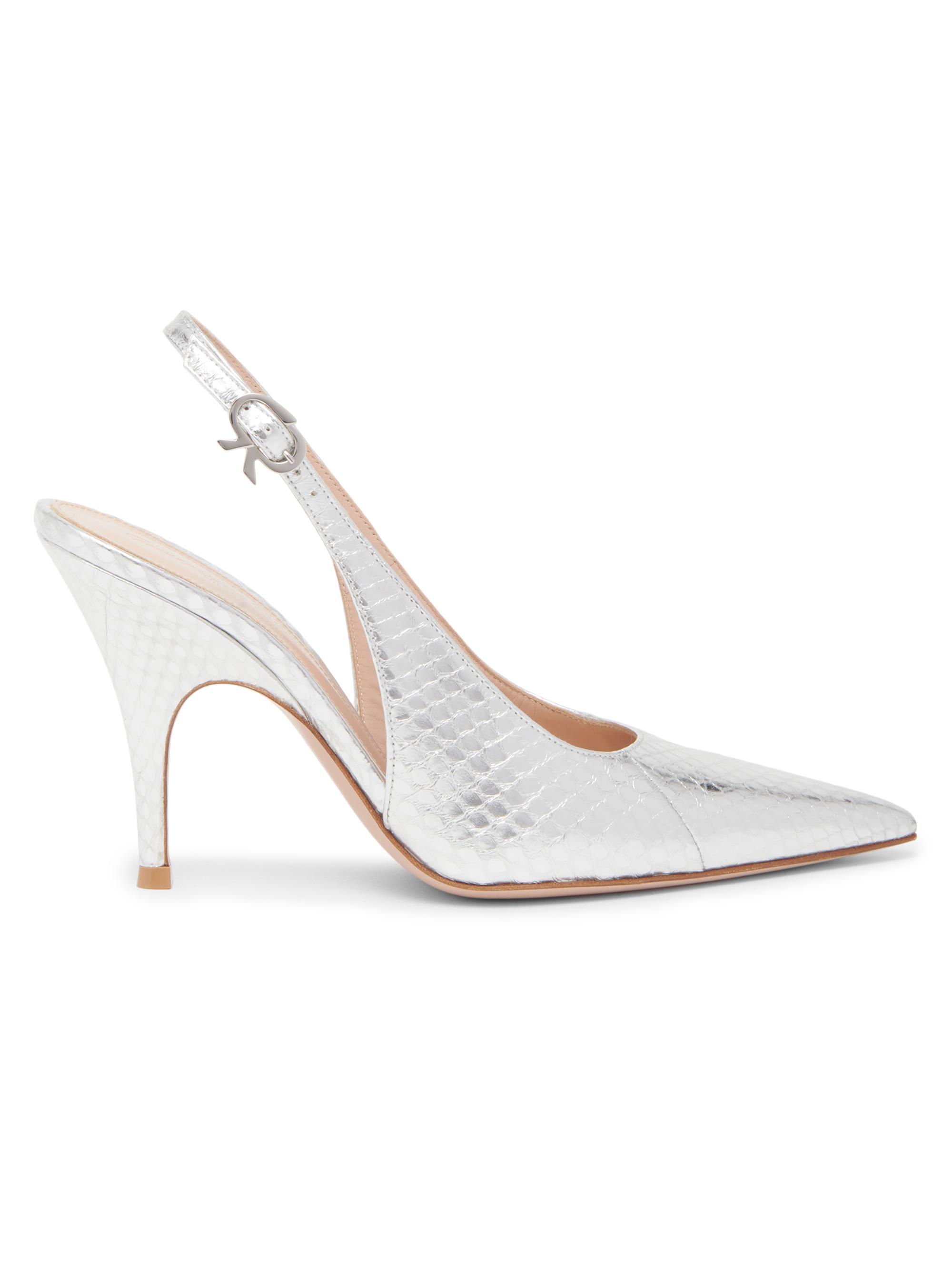 Gianvito Rossi Women's 95MM Snakeskin-Embossed Leather Slingback Pumps - Silver