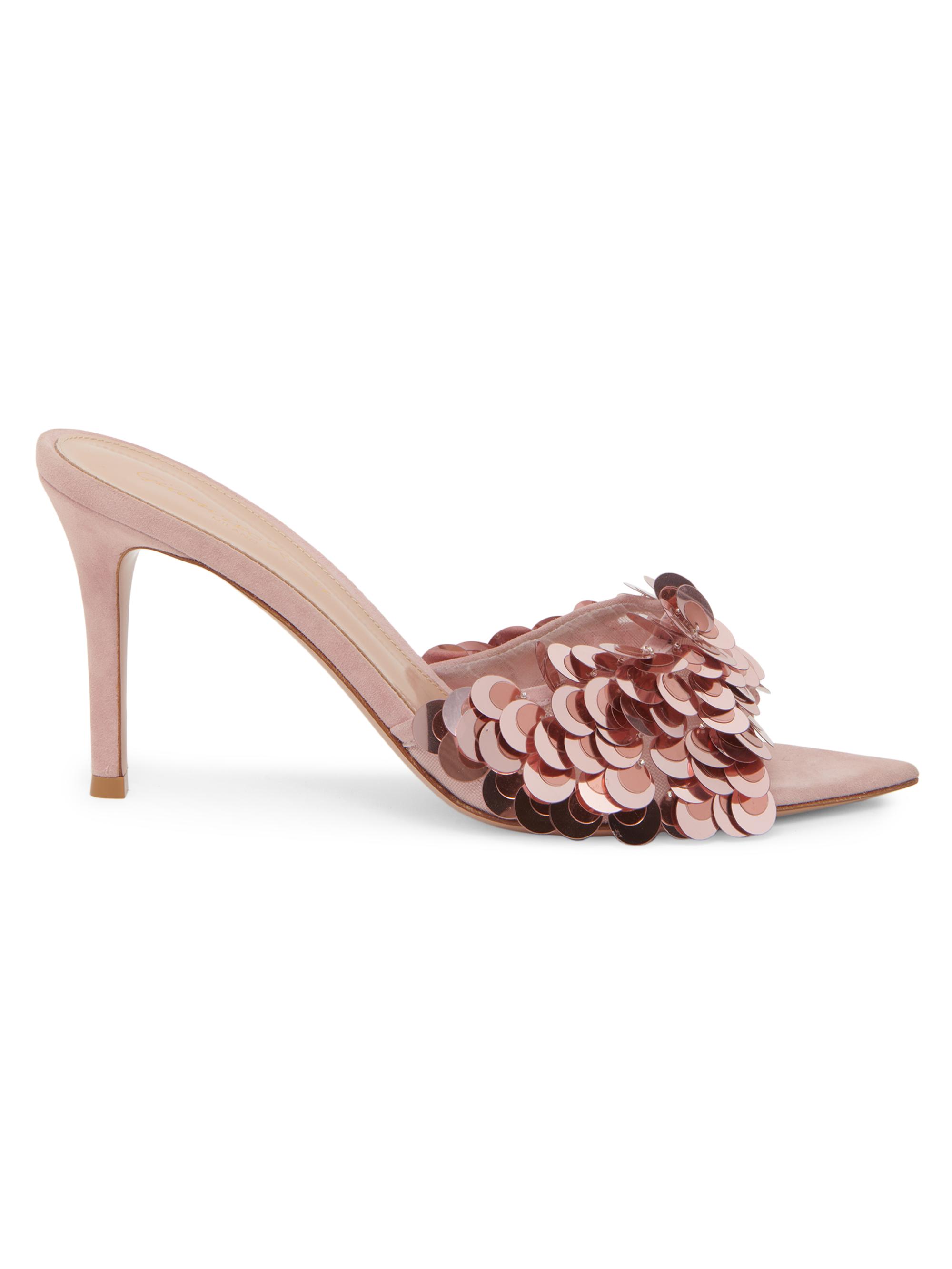 Gianvito Rossi Women's 85MM Pailette-Embellished Suede Stiletto Mules - Silver