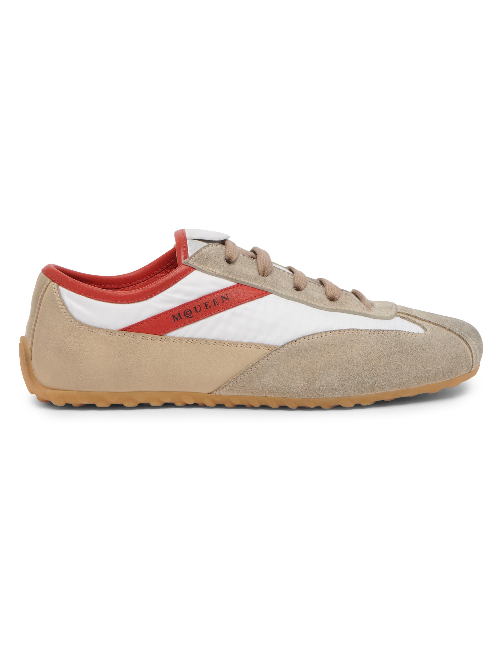 McQueen Men's Boxe Suede & Nylon Low-Top Sneakers - White Beige