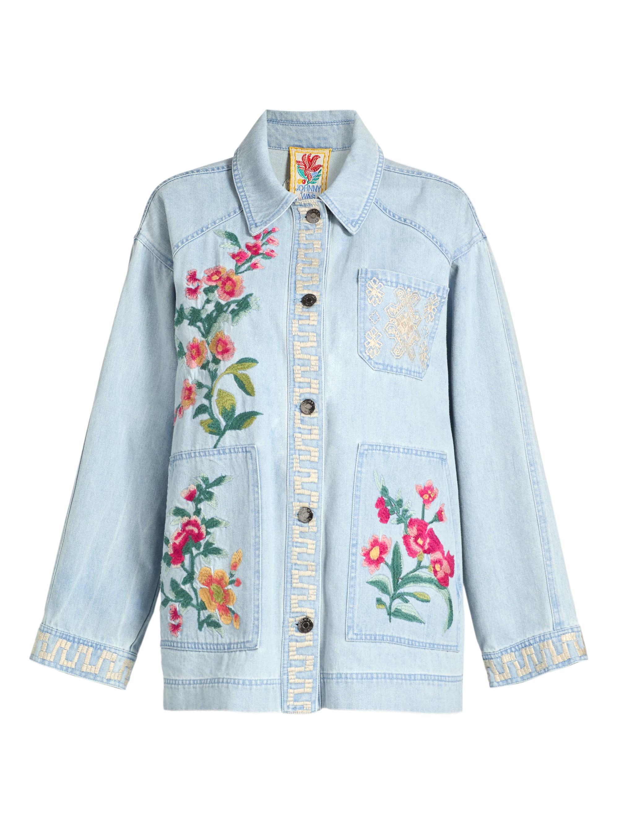 Johnny Was Women's Sunnie Embroidered Oversized Denim Trucker Jacket - Denim Blue