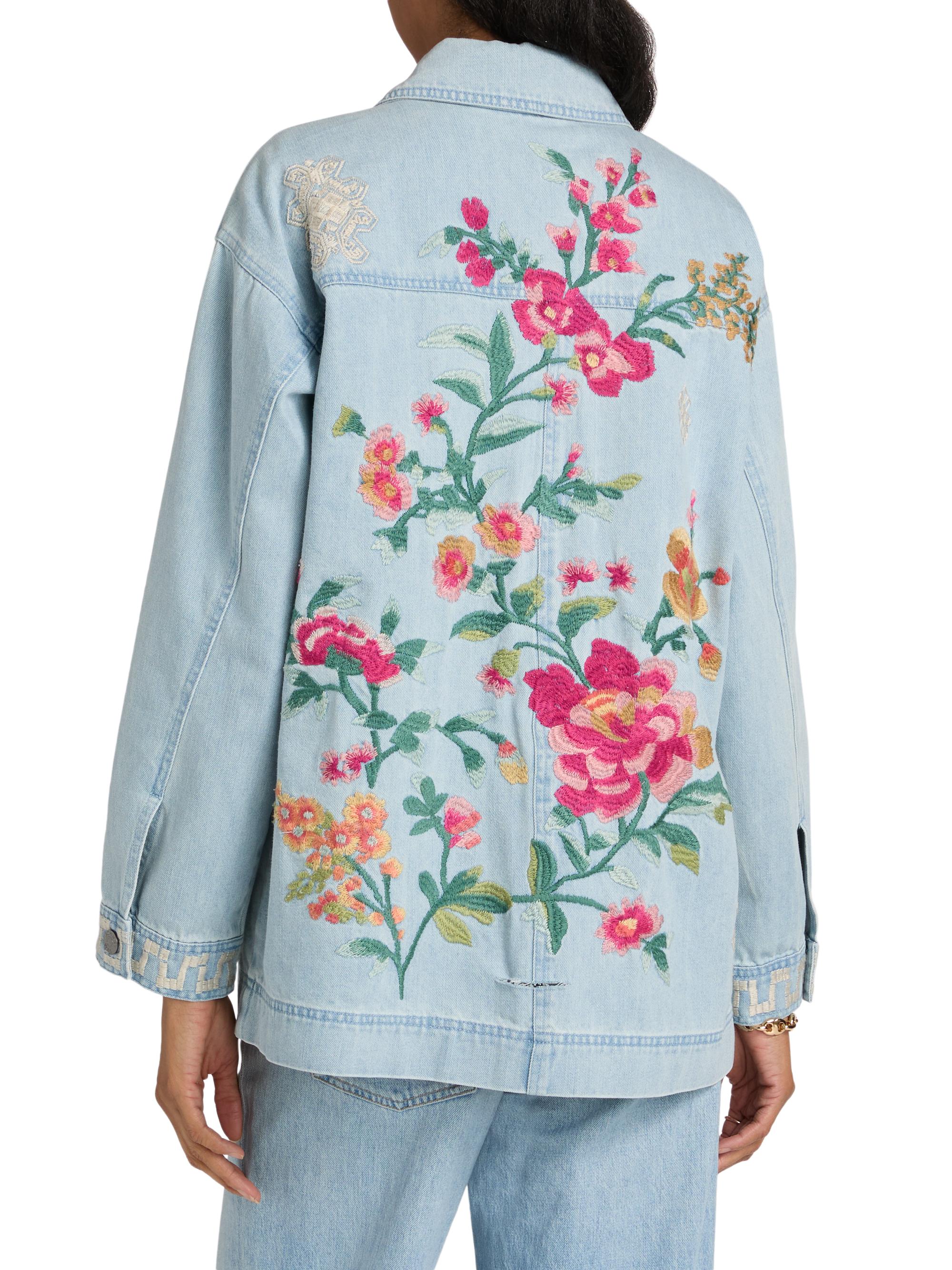 Johnny Was Sunnie Embroidered Oversized Denim Trucker Jacket