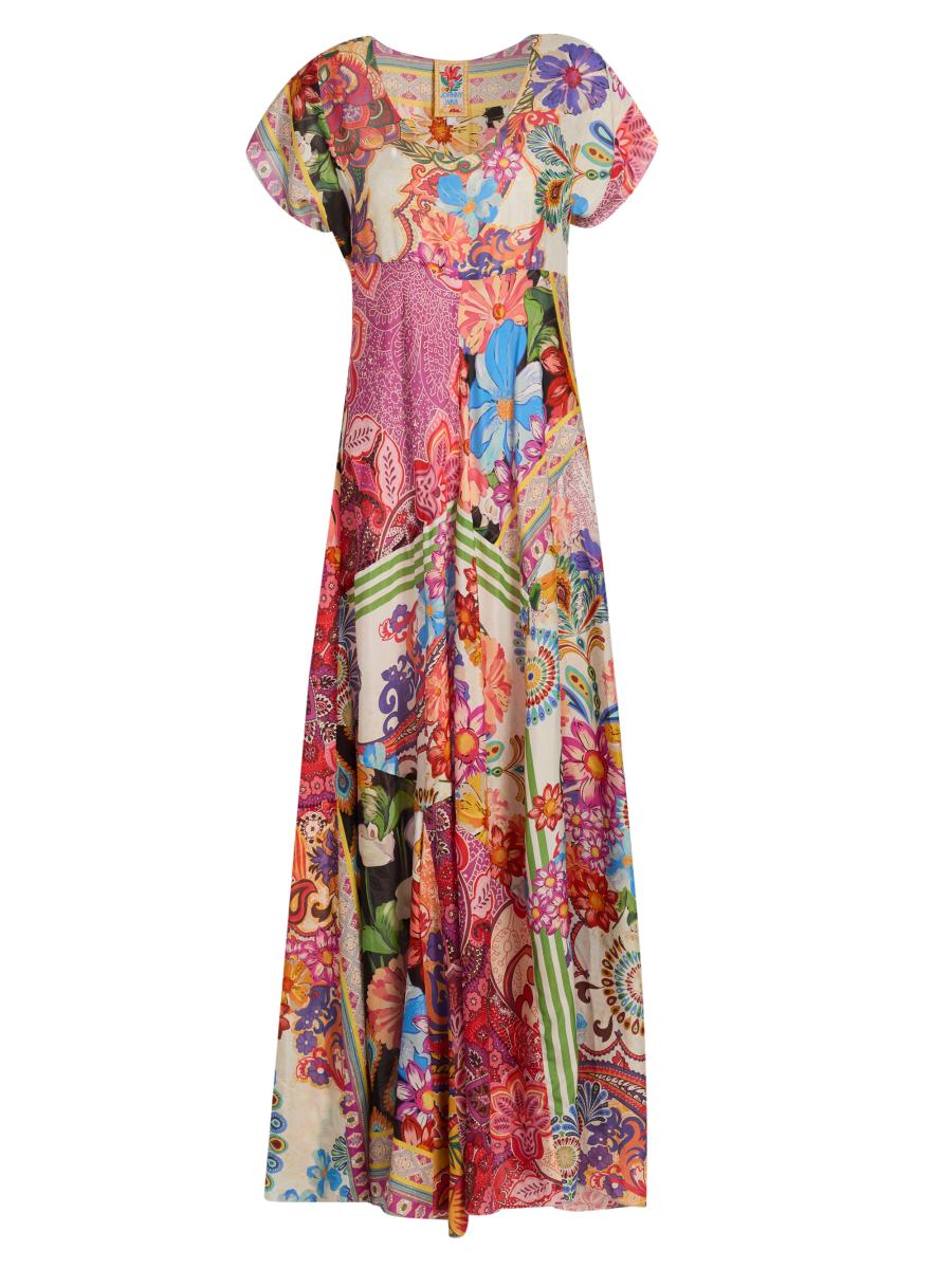 Johnny Was Magnolia Patchwork Silk Maxi Dress | Saks Fifth Avenue
