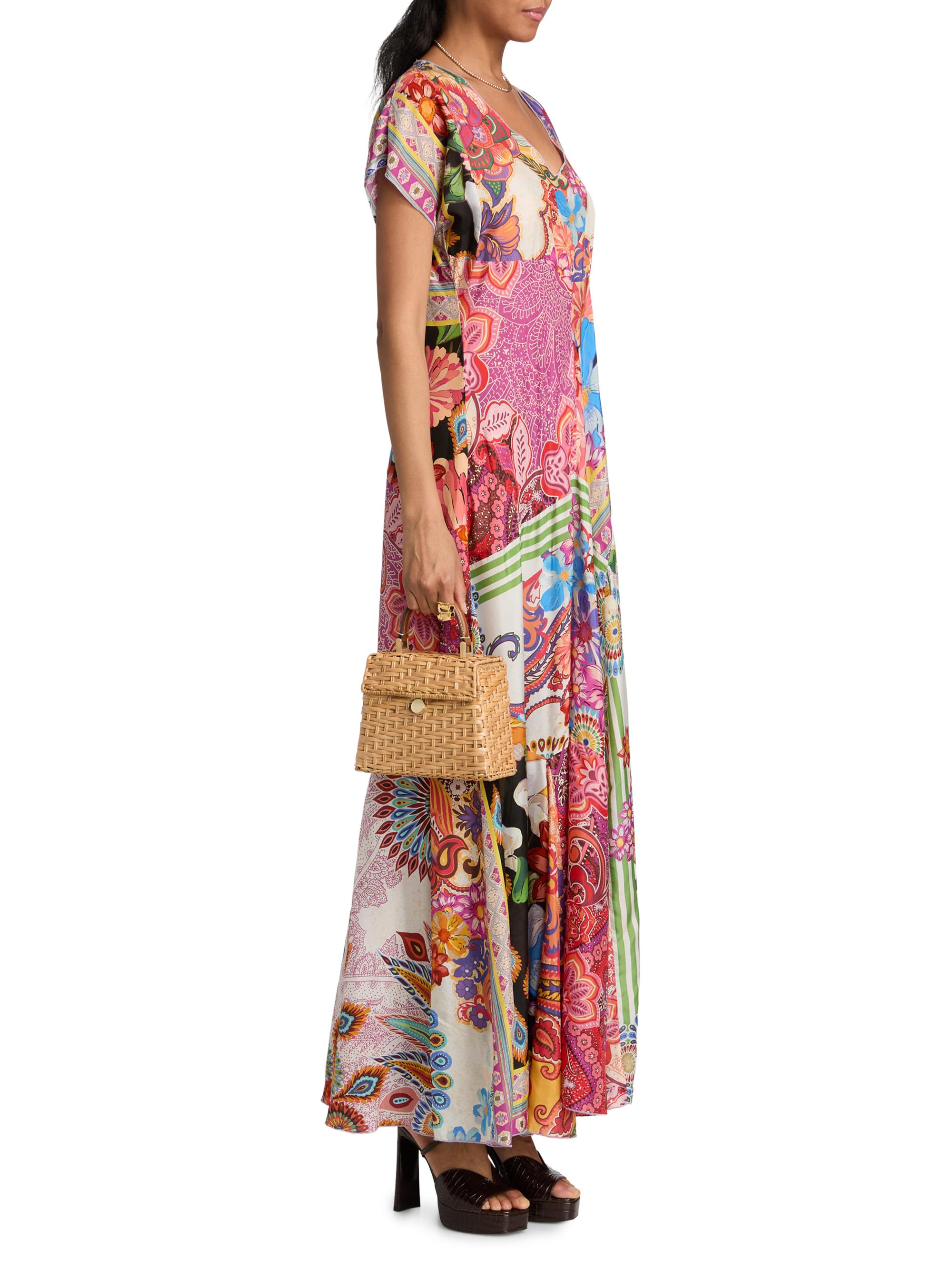 johnny was patchwork maxi dress NEW Johnny Was XXL Plus 100% Silk Maxi Dress A-Line Kaftan Floral Patchwork  $498
