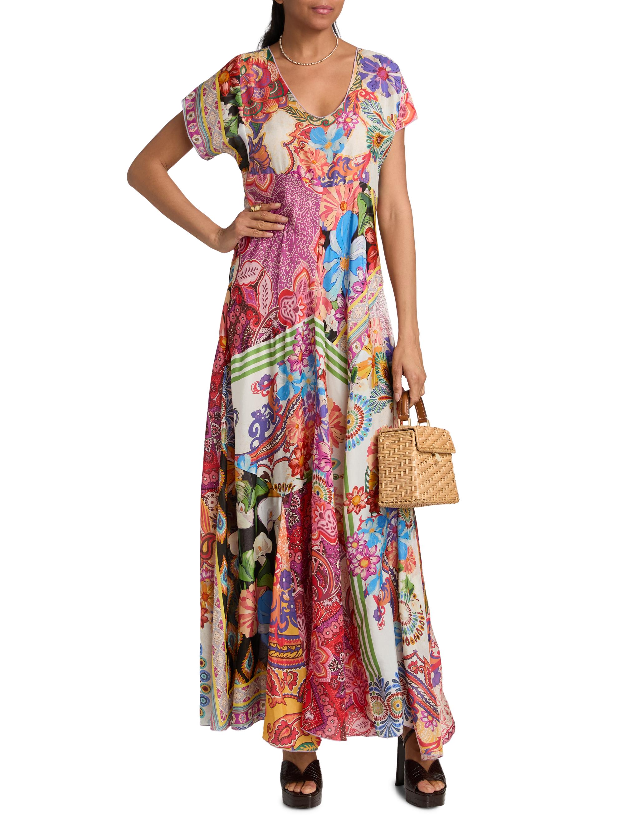 Johnny Was Magnolia Patchwork Silk Maxi Dress | Saks Fifth Avenue