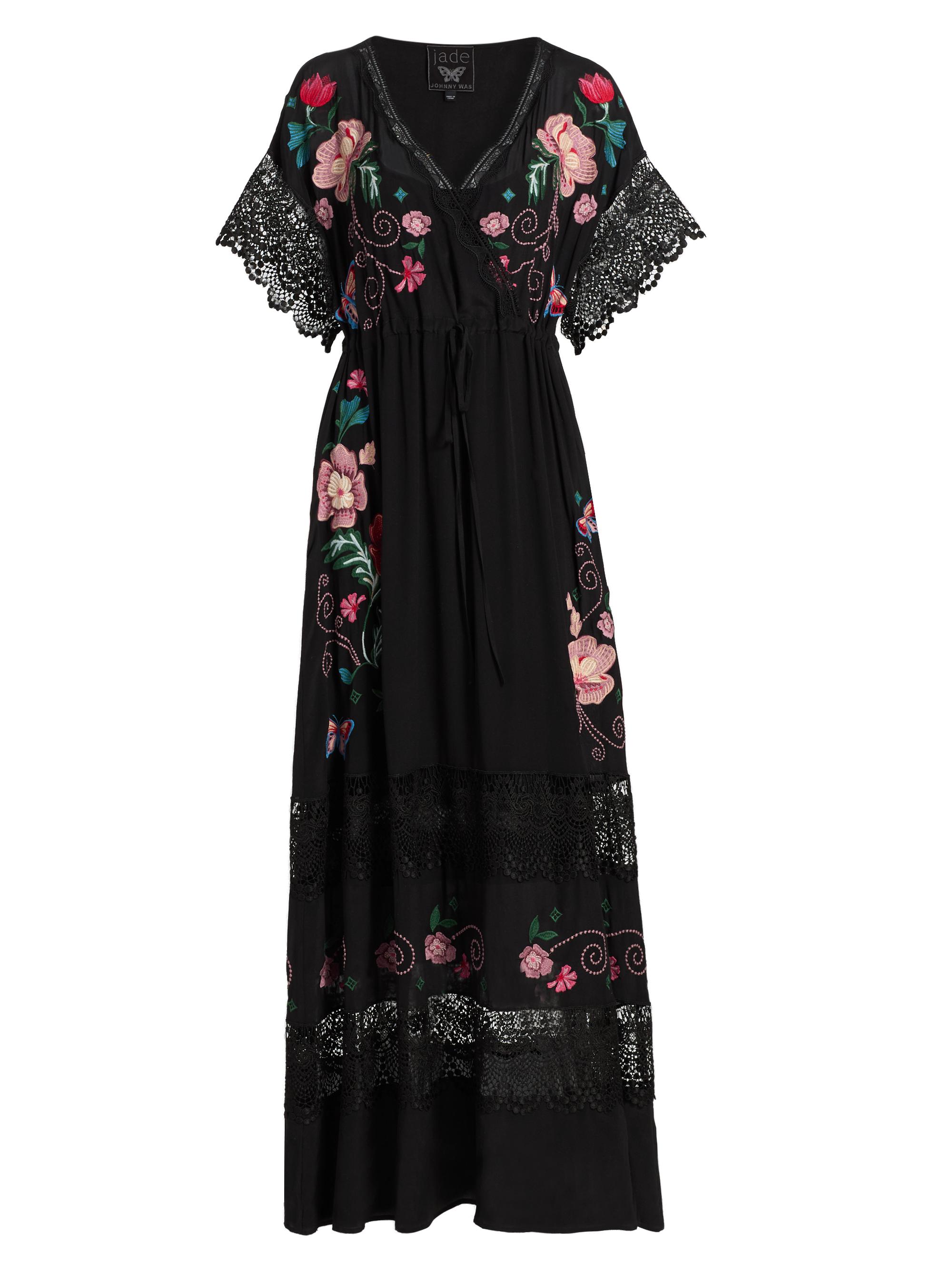 Johnny Was Women's Adeline Amapola Embroidered Silk Maxi Dress - Black